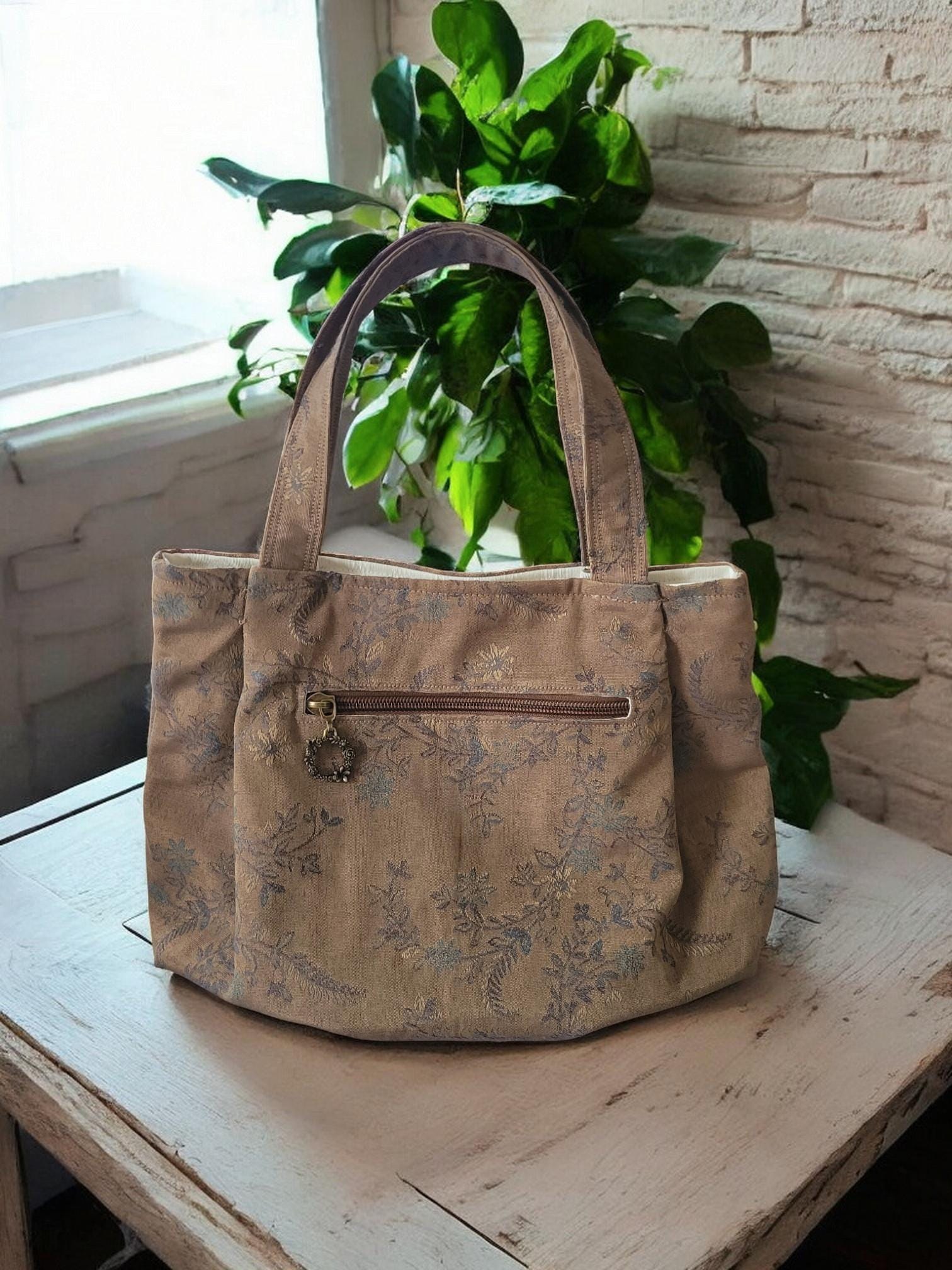 Bronze Pleated Jacquard Boho Purse, Floral Shoulder Bag