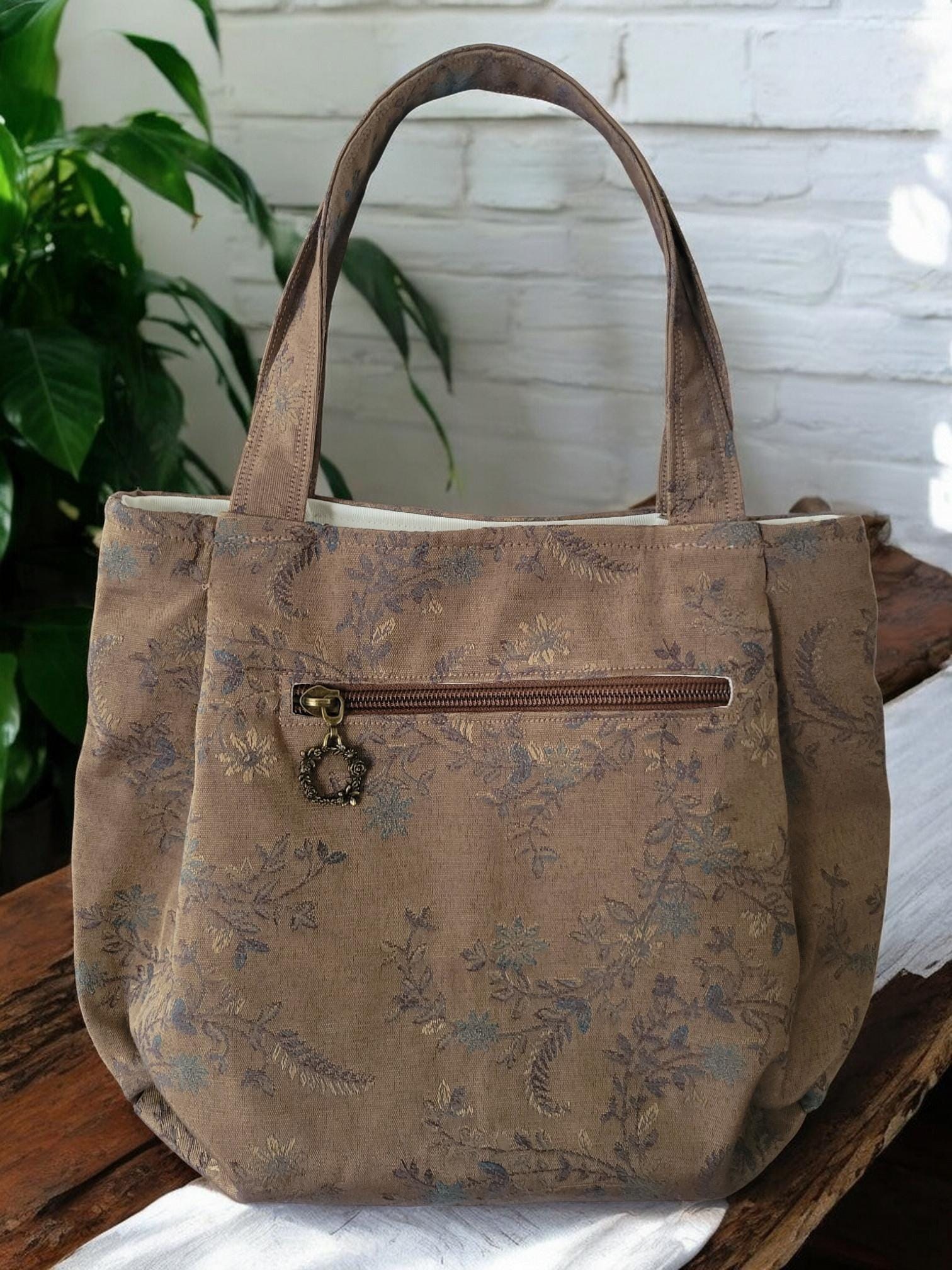 Bronze Pleated Jacquard Boho Purse, Floral Shoulder Bag, view 11