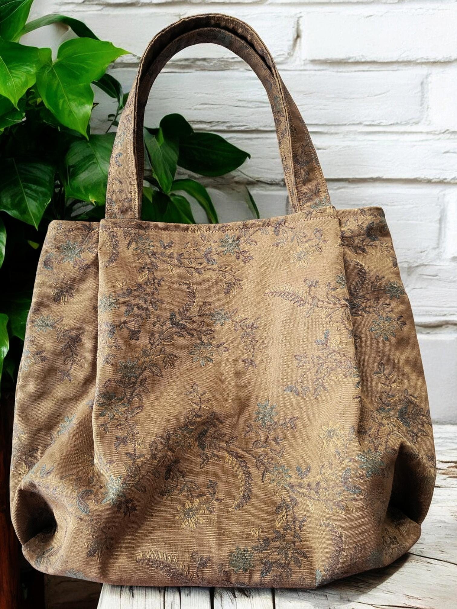 Bronze Pleated Jacquard Boho Purse, Floral Shoulder Bag, view 3