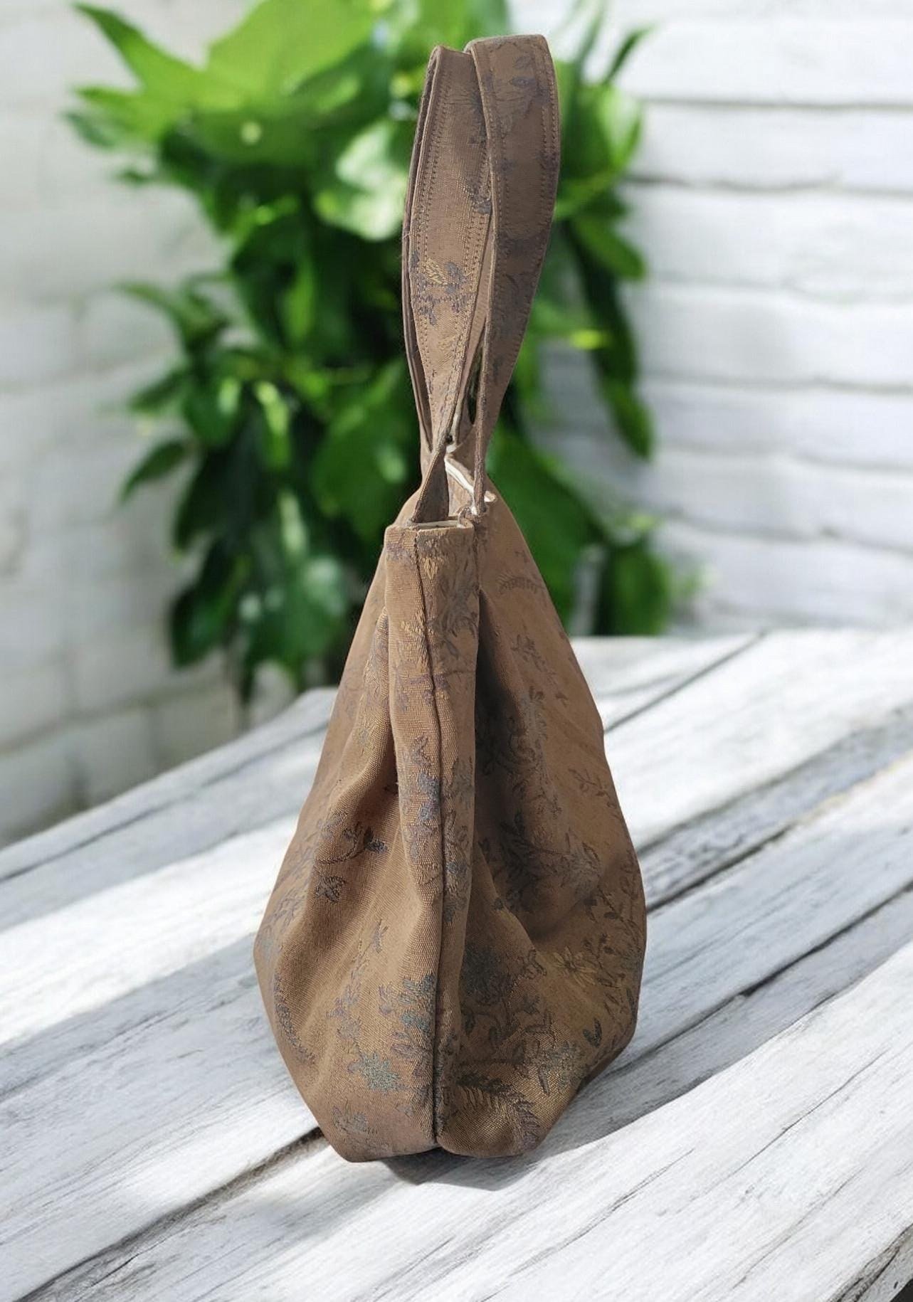 Bronze Pleated Jacquard Boho Purse, Floral Shoulder Bag, view 4
