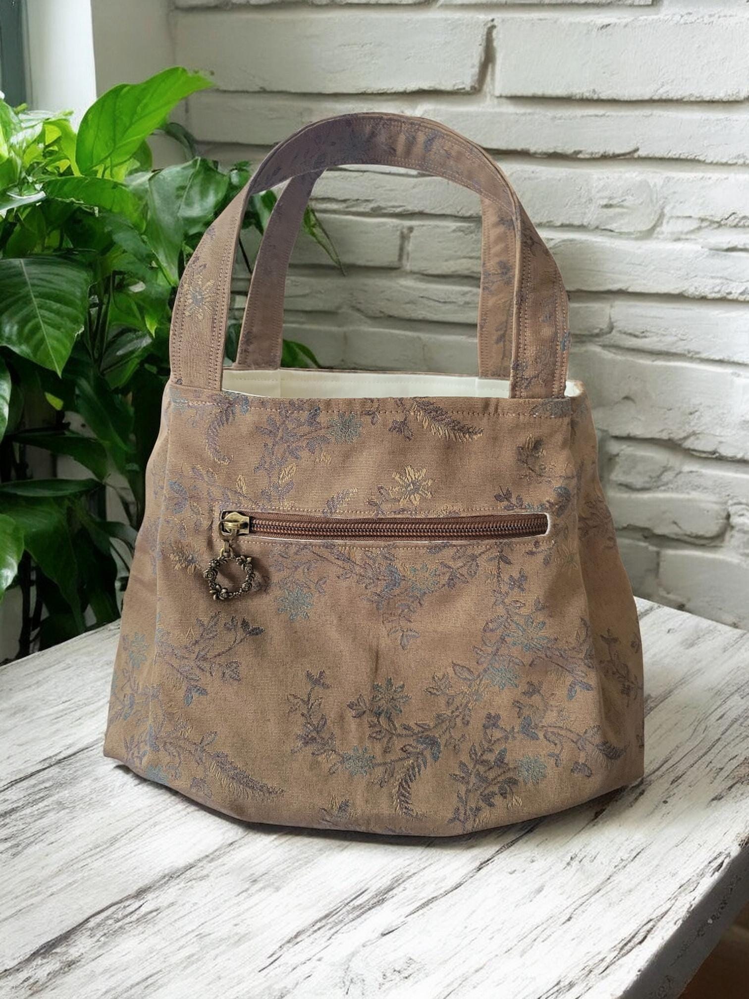 Bronze Pleated Jacquard Boho Purse, Floral Shoulder Bag, view 8