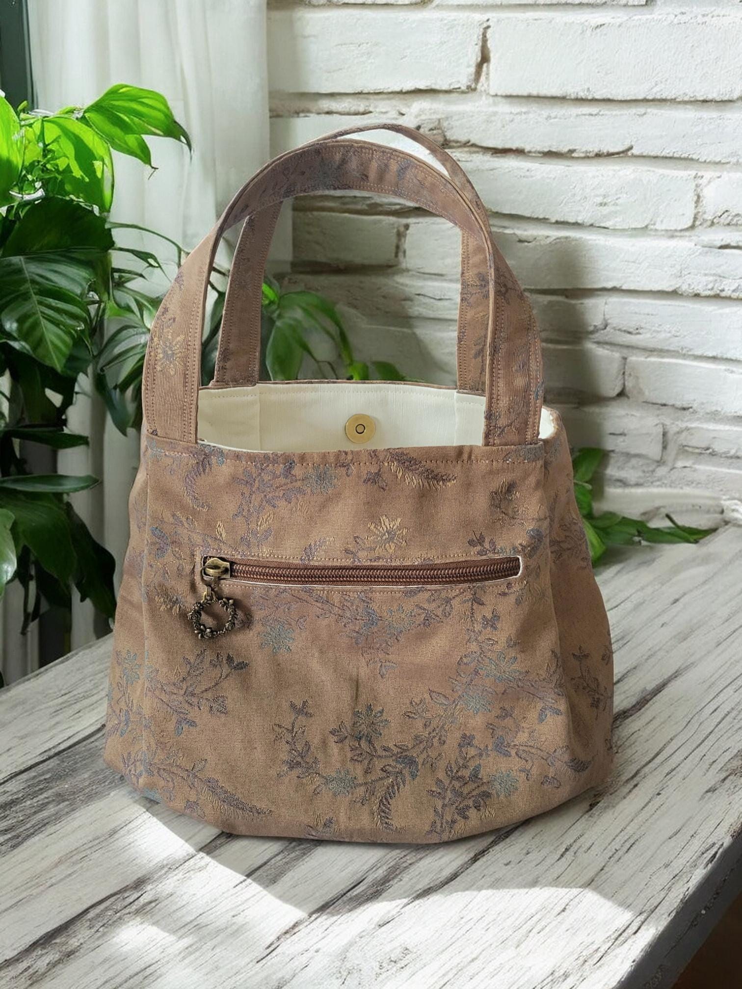 Bronze Pleated Jacquard Boho Purse, Floral Shoulder Bag, view 9