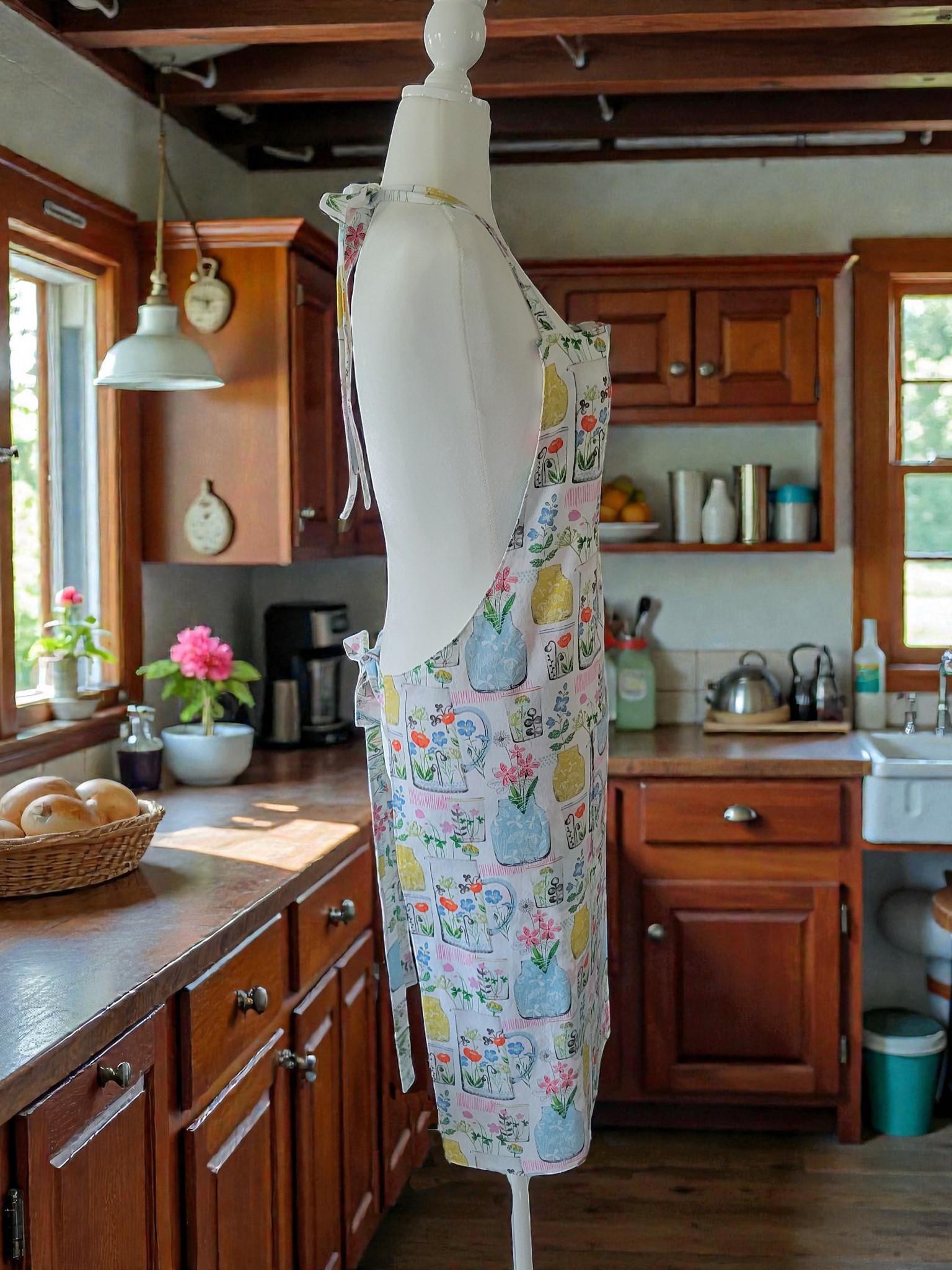 Farmhouse Reversible Apron with Pockets, Floral Apron, view 7