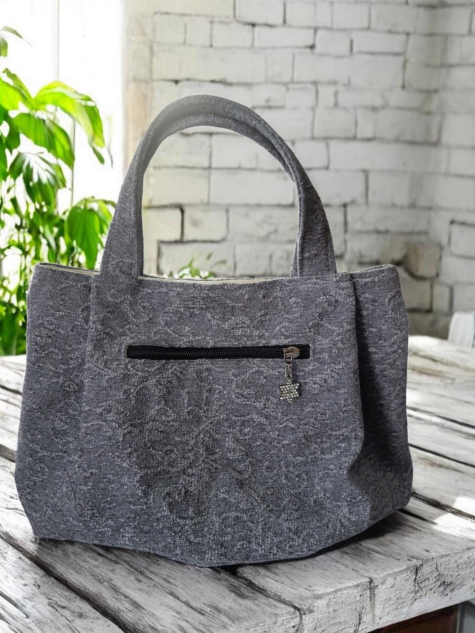 Heather Gray Pleated Chenille Boho Purse, Hobo Shoulder Bag