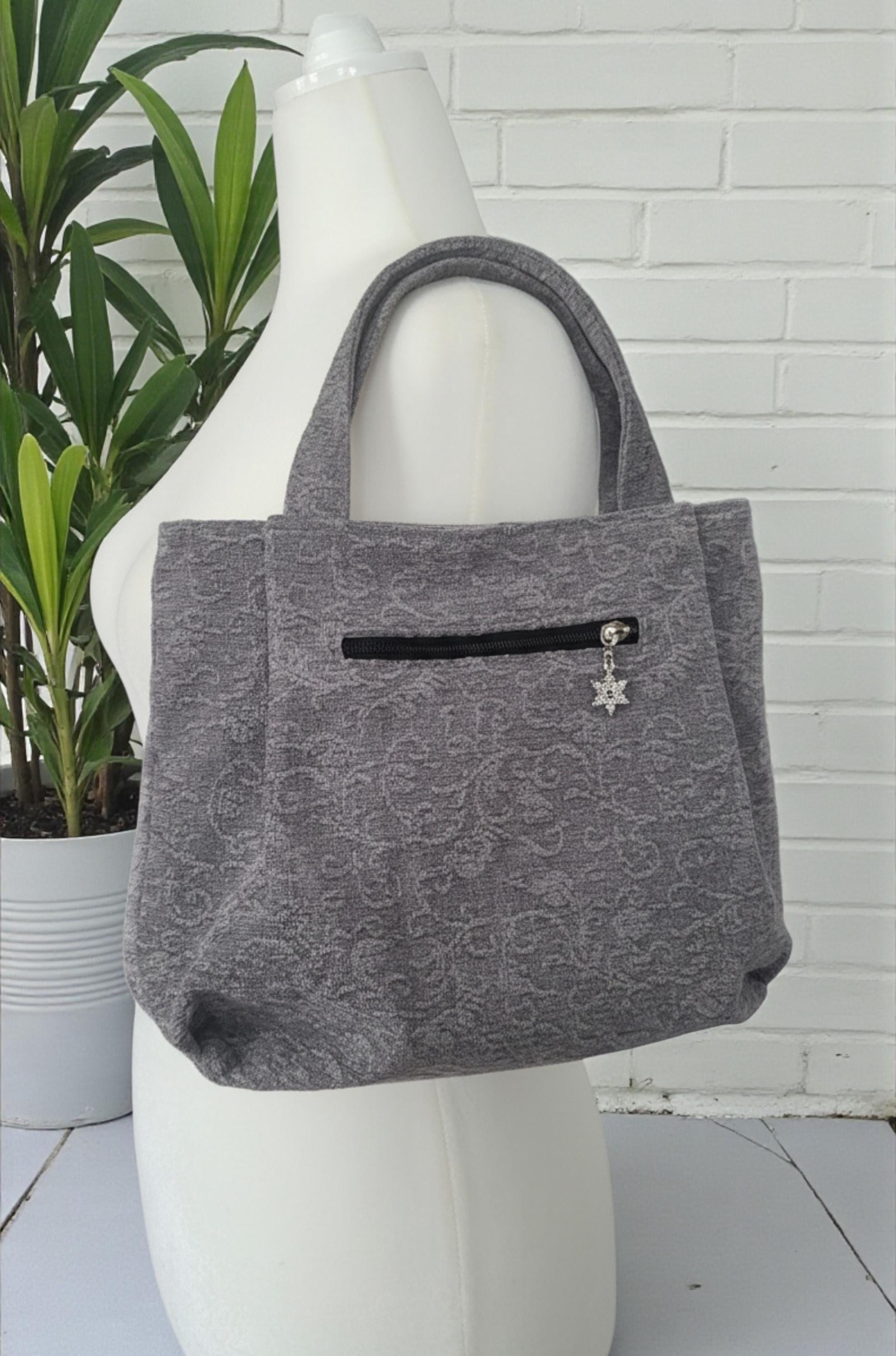 Heather Gray Pleated Chenille Boho Purse, Hobo Shoulder Bag, view 10