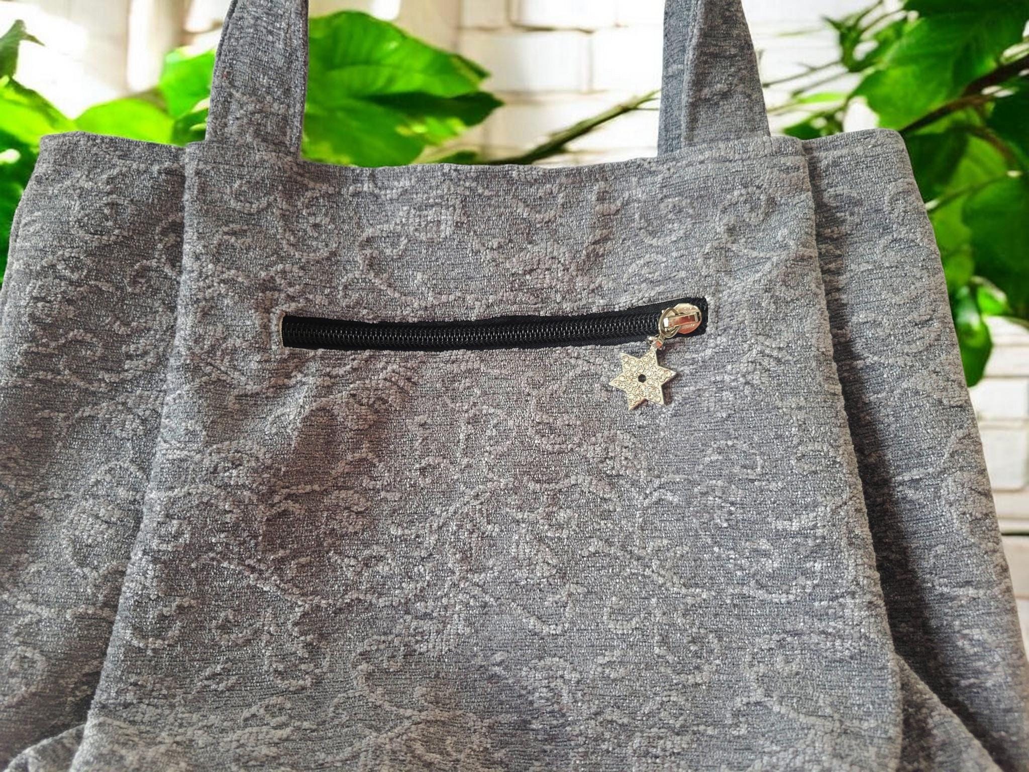 Heather Gray Pleated Chenille Boho Purse, Hobo Shoulder Bag, view 12