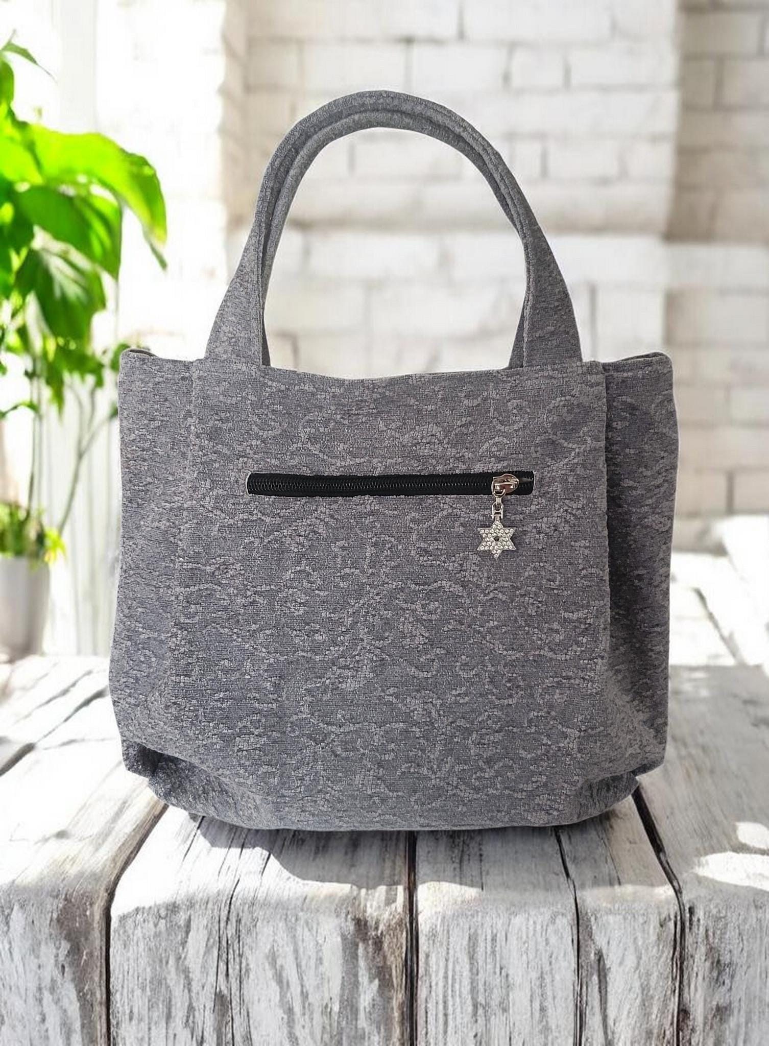 Heather Gray Pleated Chenille Boho Purse, Hobo Shoulder Bag, view 13