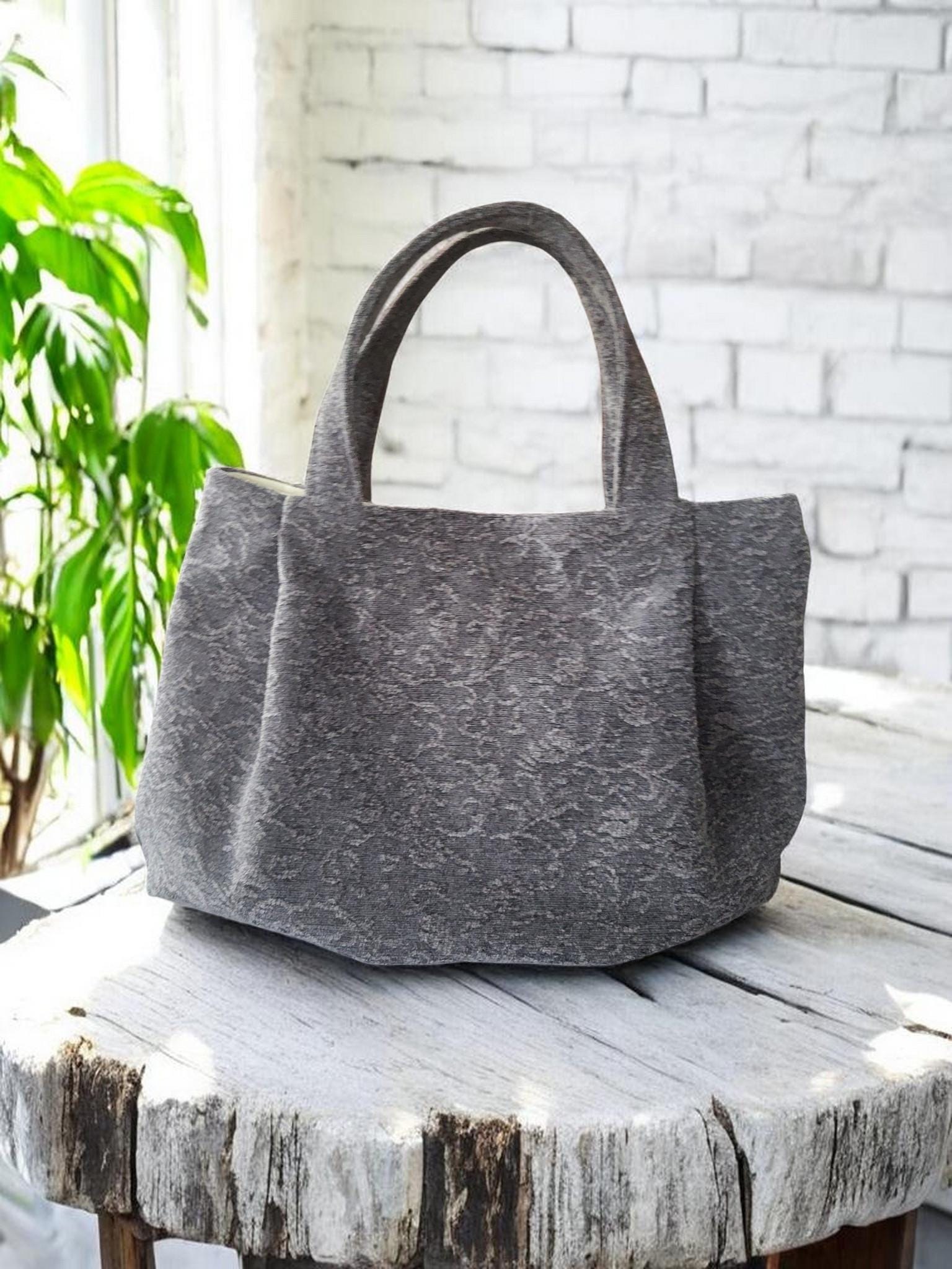 Heather Gray Pleated Chenille Boho Purse, Hobo Shoulder Bag, view 2