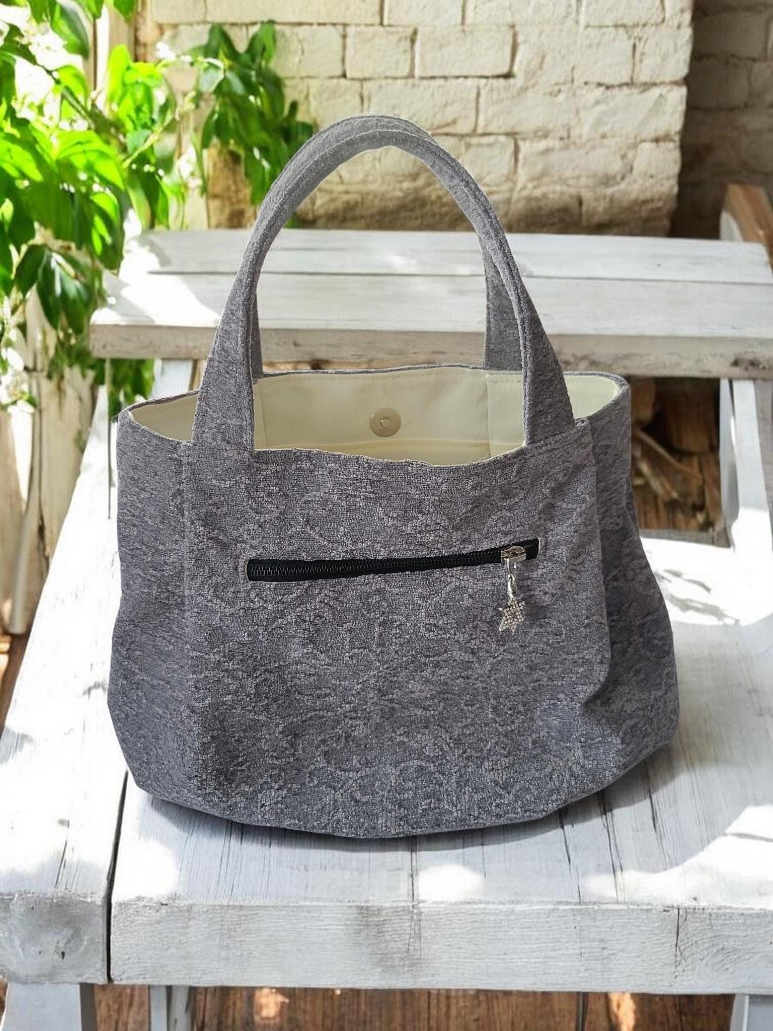 Heather Gray Pleated Chenille Boho Purse, Hobo Shoulder Bag, view 3