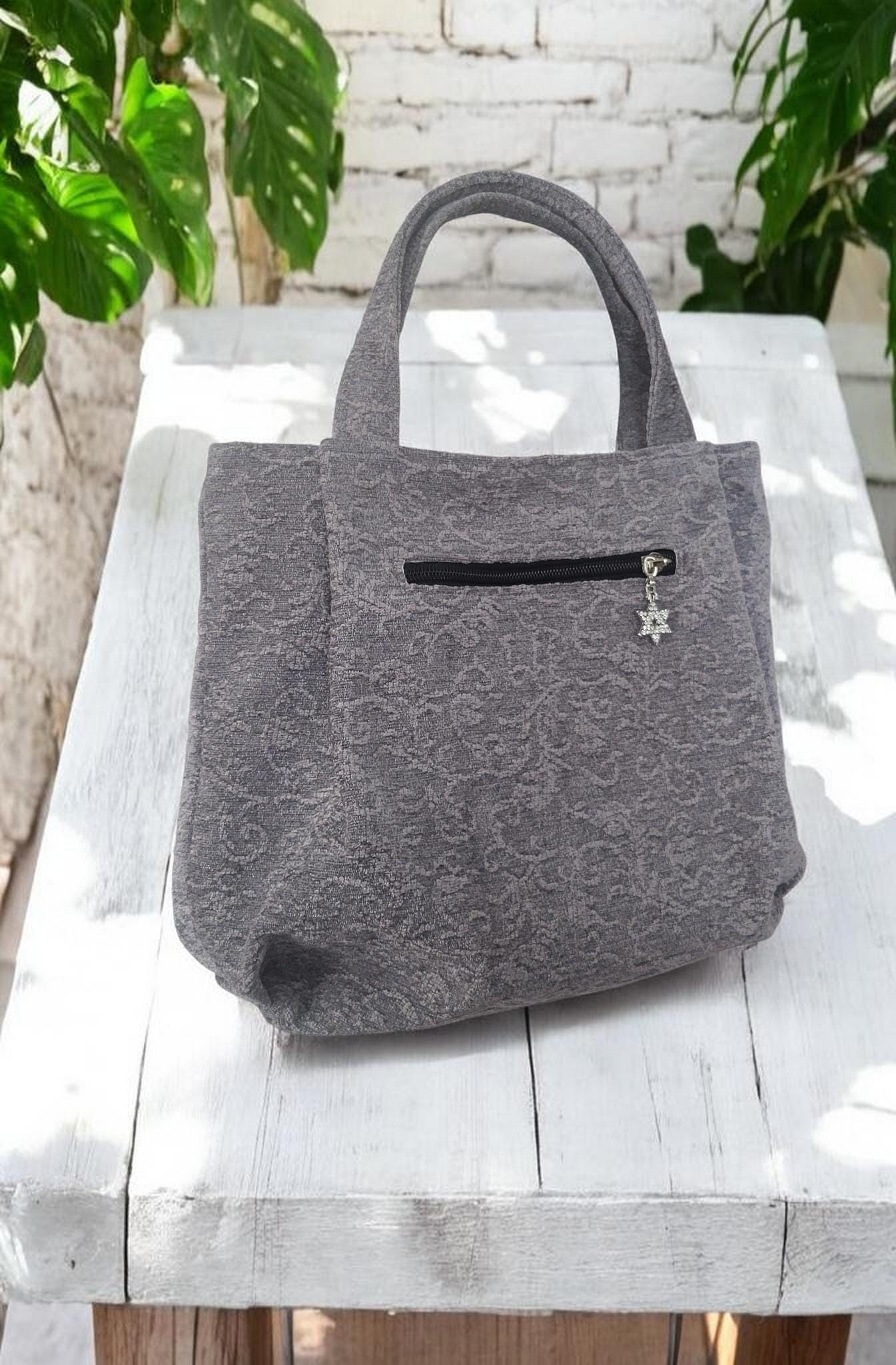 Heather Gray Pleated Chenille Boho Purse, Hobo Shoulder Bag, view 4
