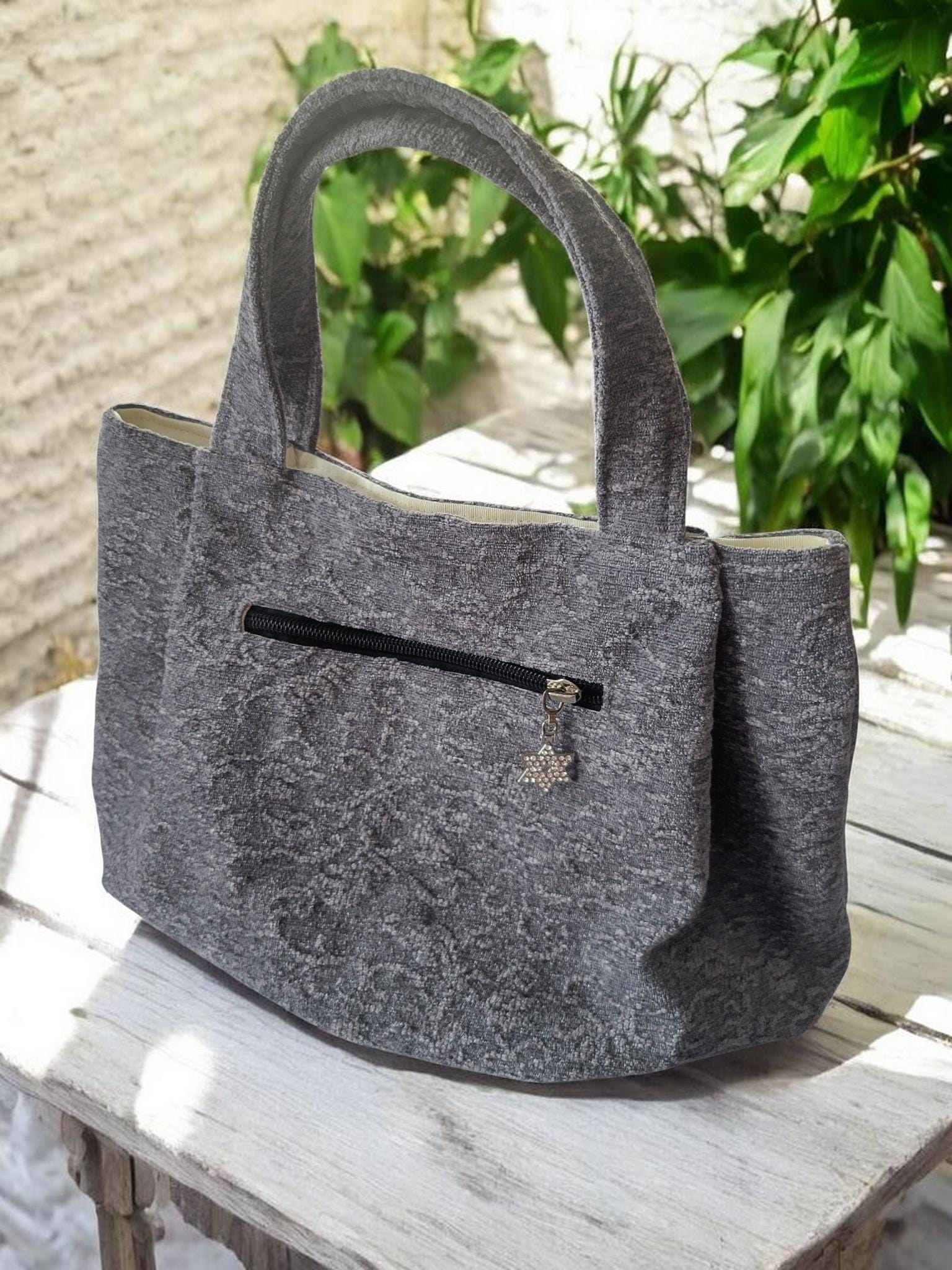 Heather Gray Pleated Chenille Boho Purse, Hobo Shoulder Bag, view 5