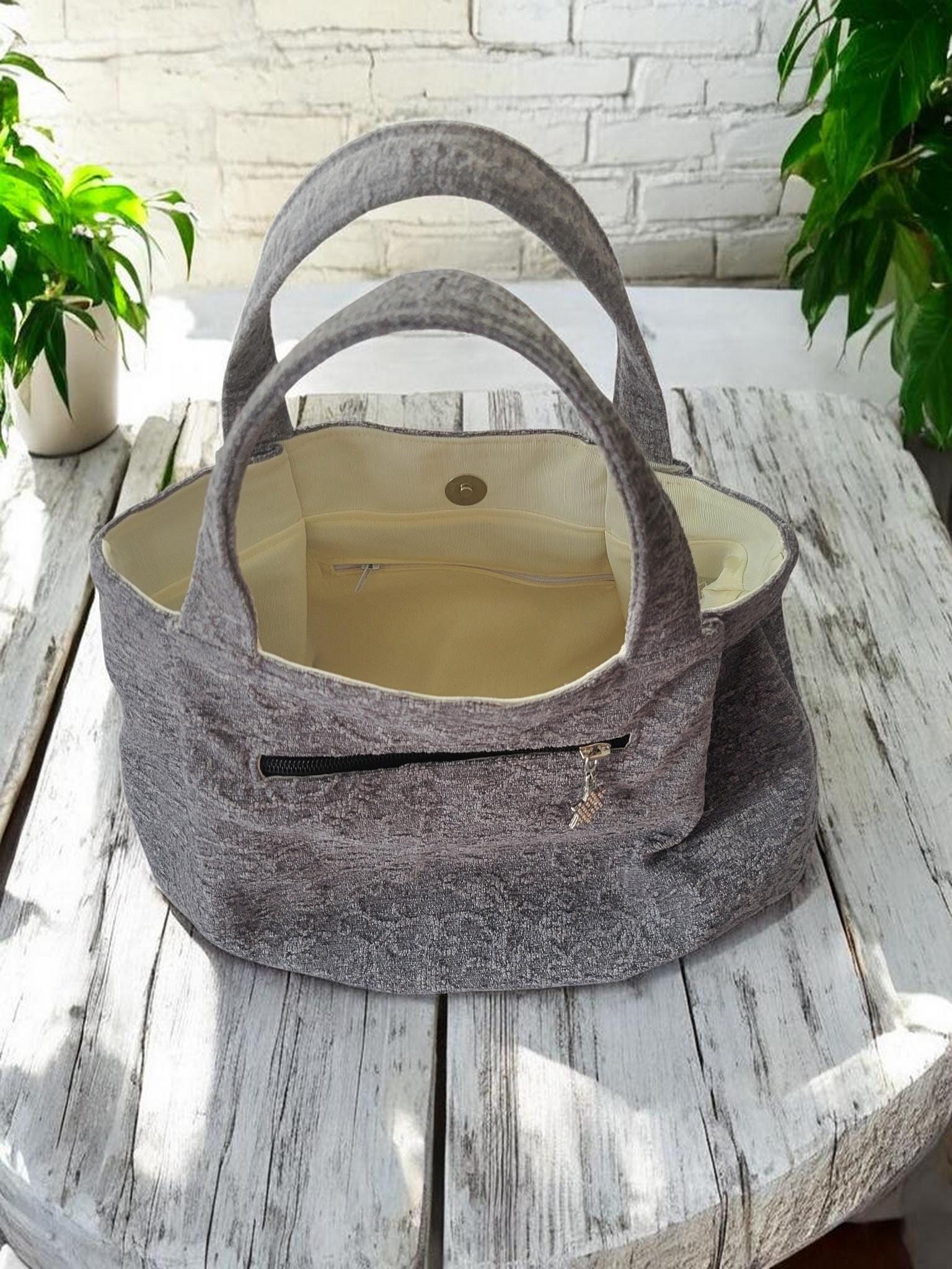 Heather Gray Pleated Chenille Boho Purse, Hobo Shoulder Bag, view 7