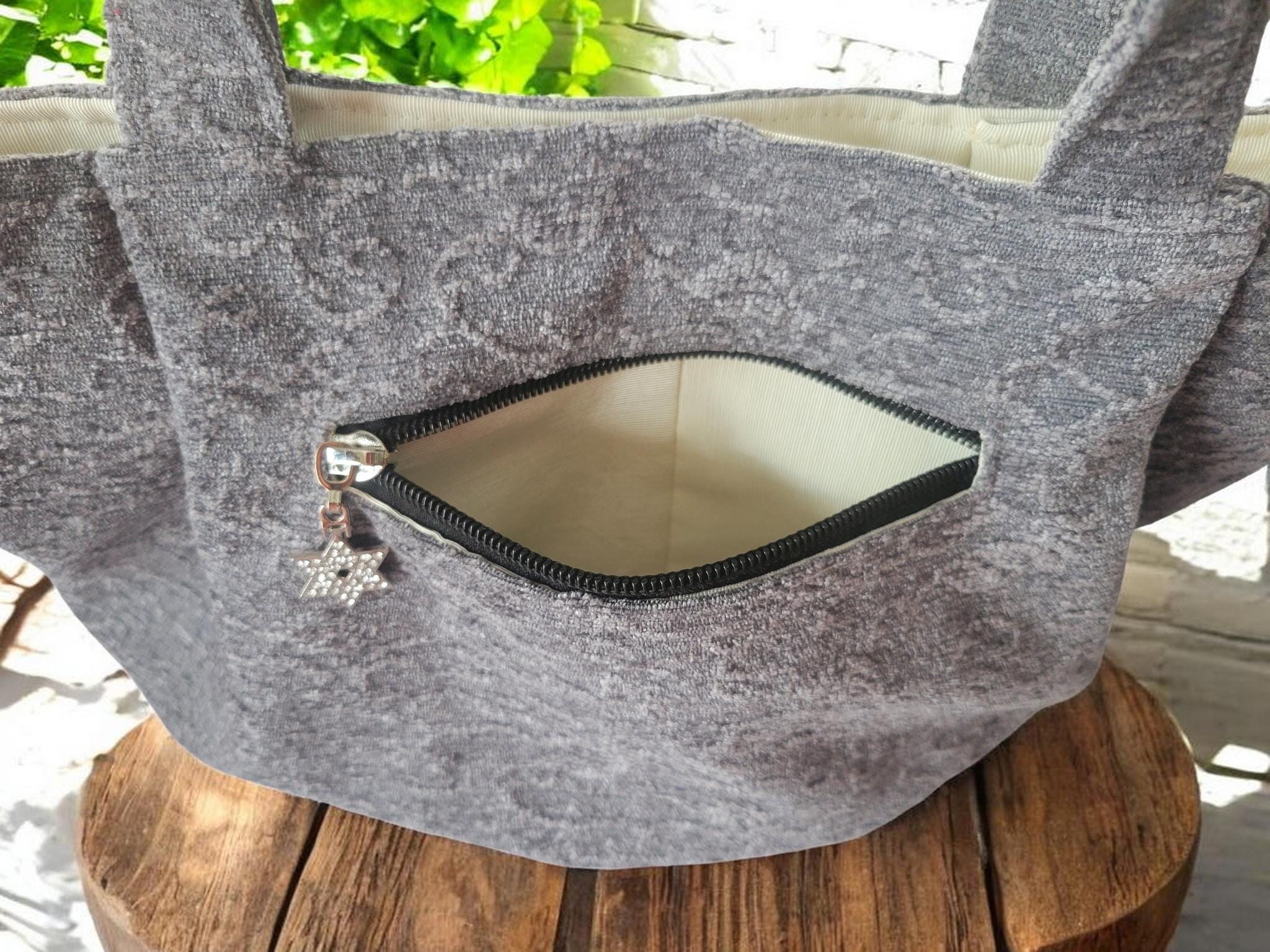 Heather Gray Pleated Chenille Boho Purse, Hobo Shoulder Bag, view 8