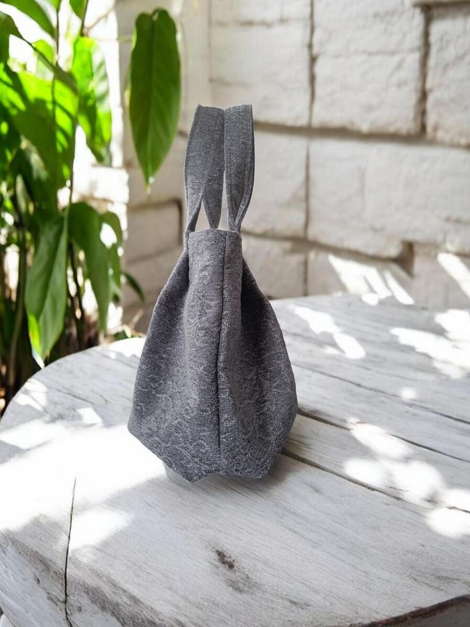 Heather Gray Pleated Chenille Boho Purse, Hobo Shoulder Bag, view 9