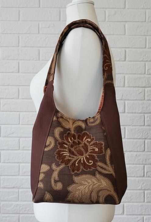 Brown, Gold and Bronze Sparkle Purse, Expandable Brown Floral Tapestry Shoulder Bag, Vintage Inspired, view 14