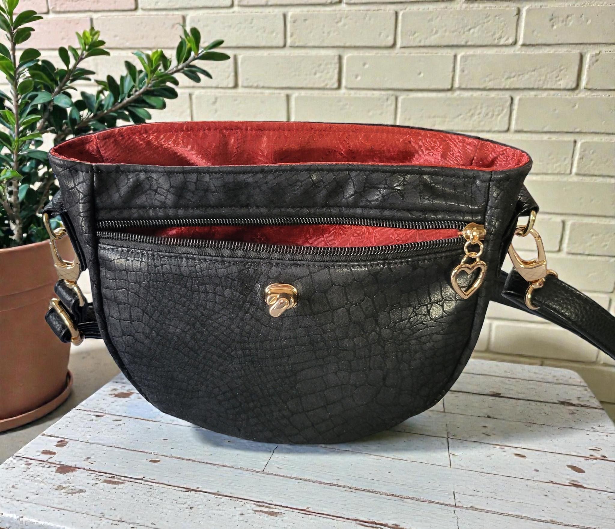 Vintage-Inspired Saddle Bag - Single Flap Handbag - Gold Striped Jacquard Purse, view 8