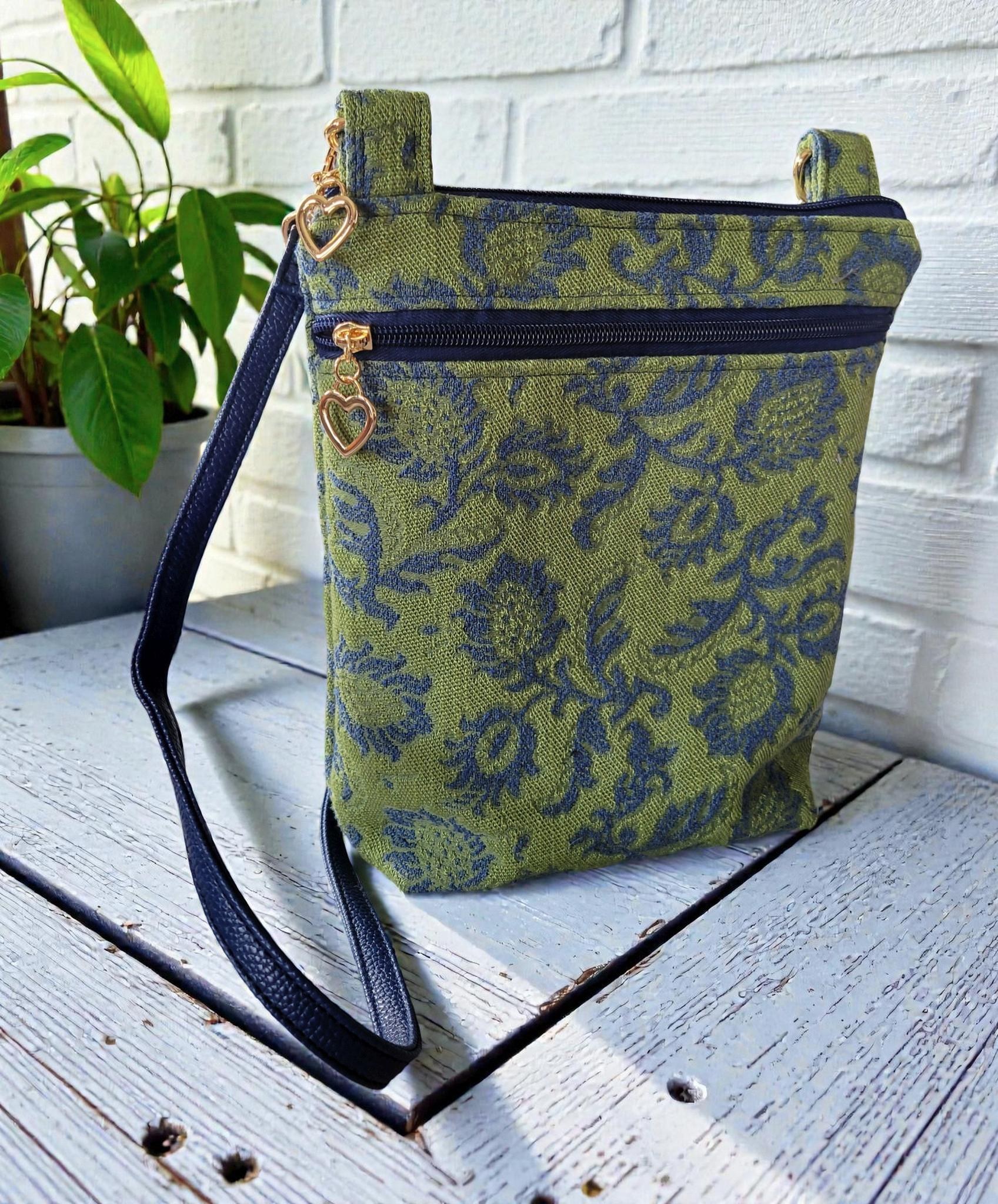 Floral Woven Tapestry Crossbody Pouch, Medium Size, Vintage Inspired