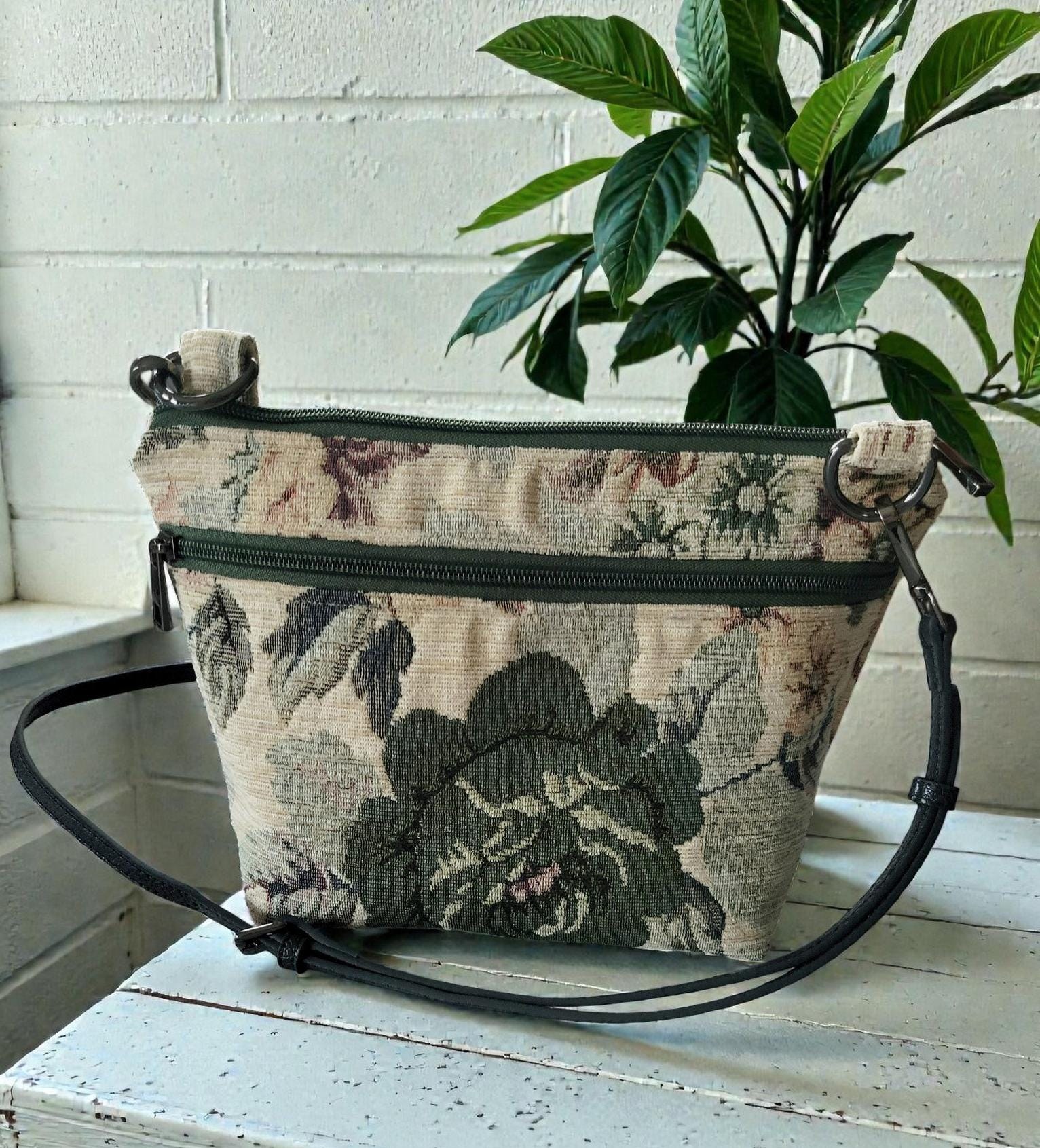 Floral Tapestry Crossbody Bag, Medium Size, Vintage Inspired