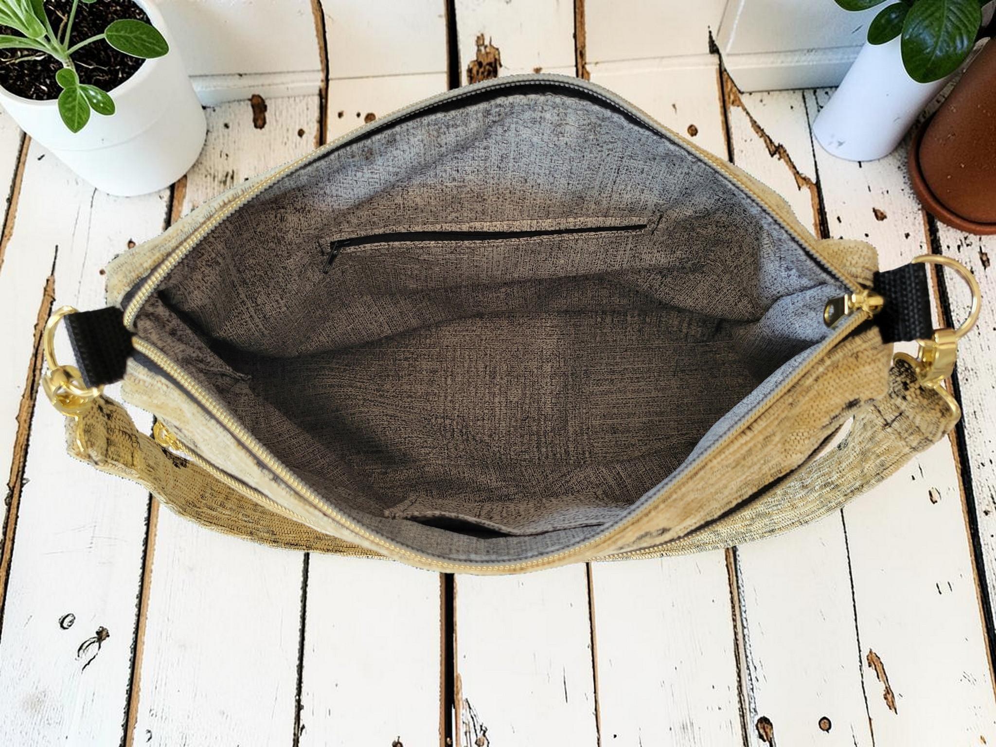 Cream and Black Carpet Shoulder Bag, Vintage Inspired, Slouchy Handbag, view 6