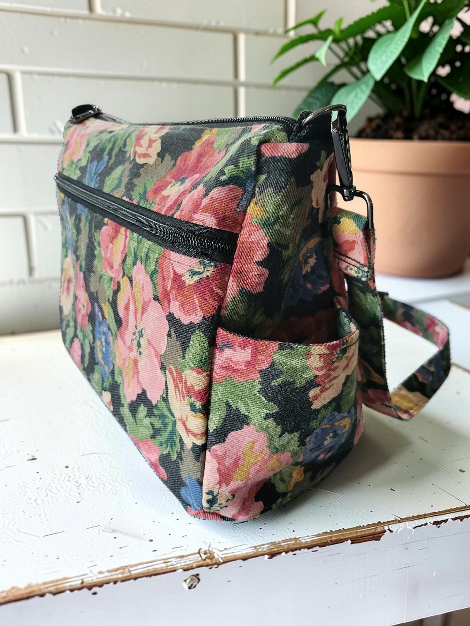 Floral Denim Crossbody Bag, Boho Shoulder Purse, Slouchy, Vintage Inspired, view 14