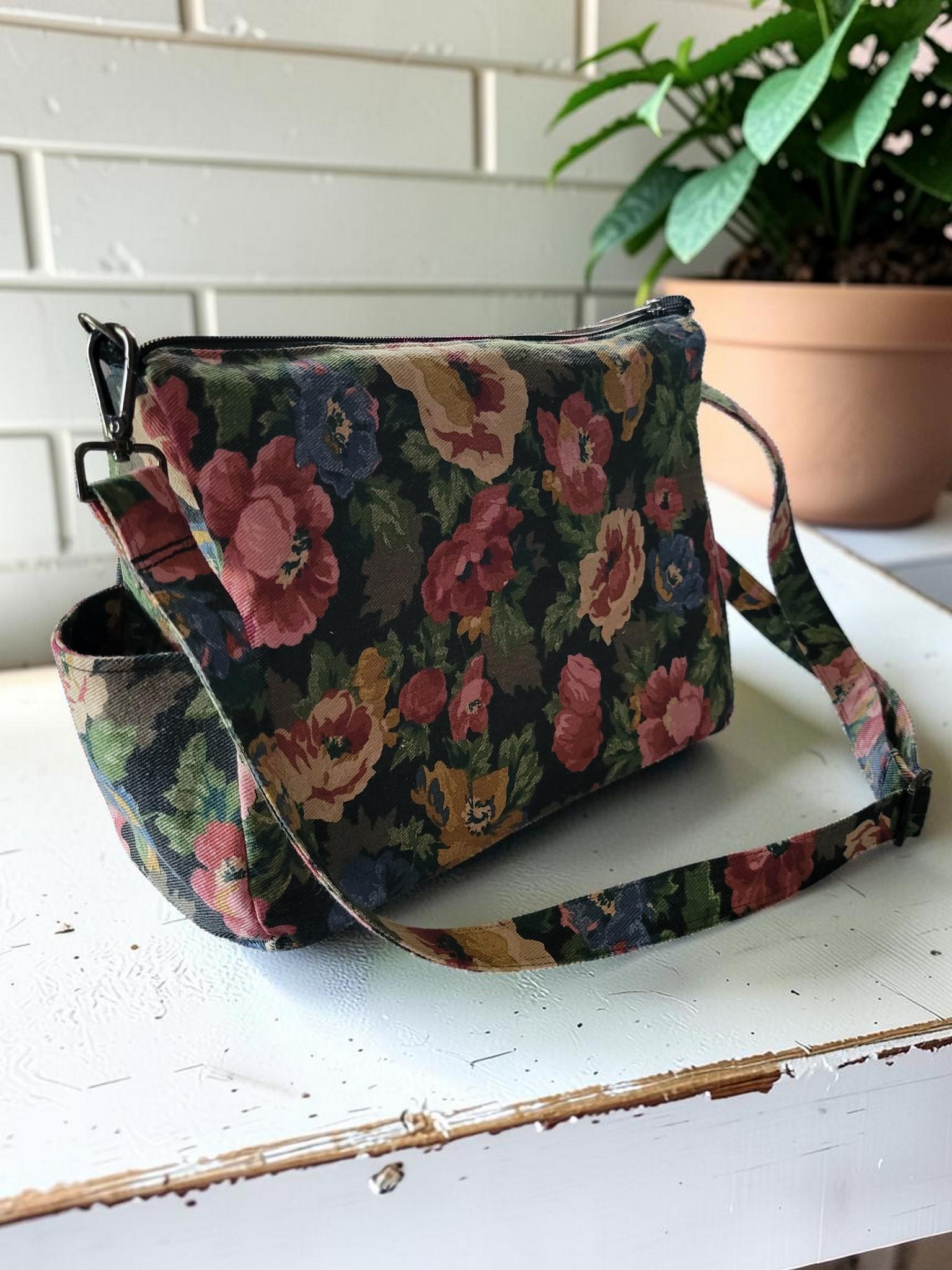 Floral Denim Crossbody Bag, Boho Shoulder Purse, Slouchy, Vintage Inspired, view 15