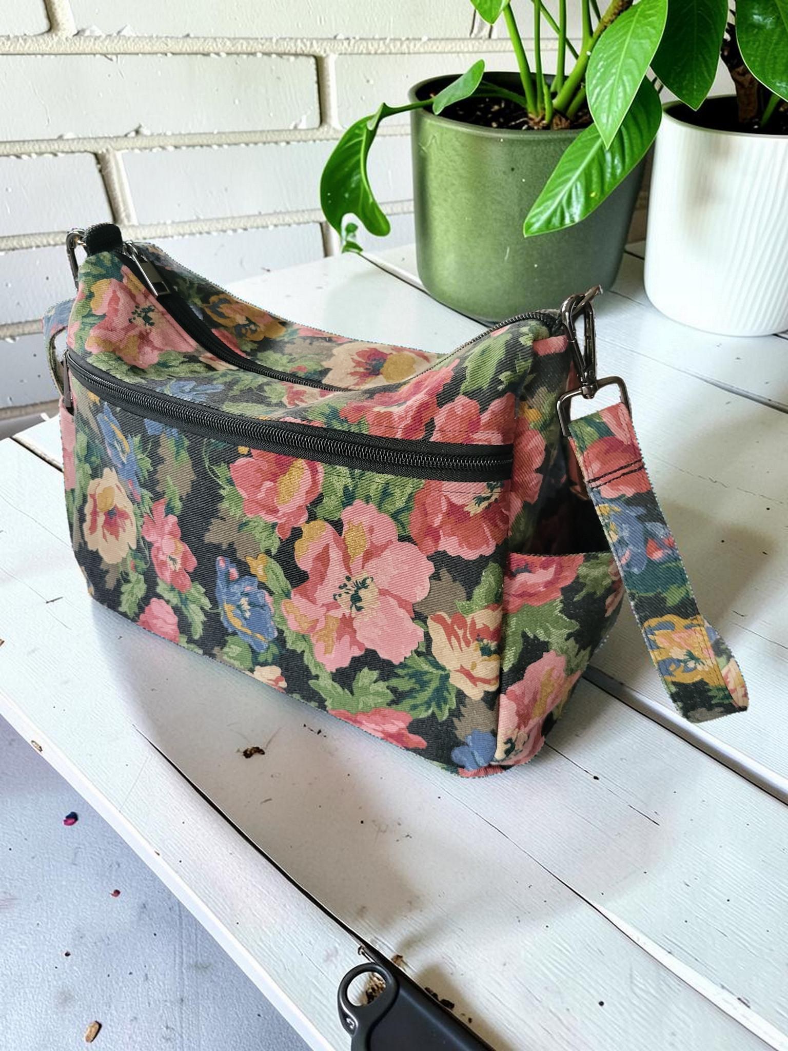 Floral Denim Crossbody Bag, Boho Shoulder Purse, Slouchy, Vintage Inspired, view 16