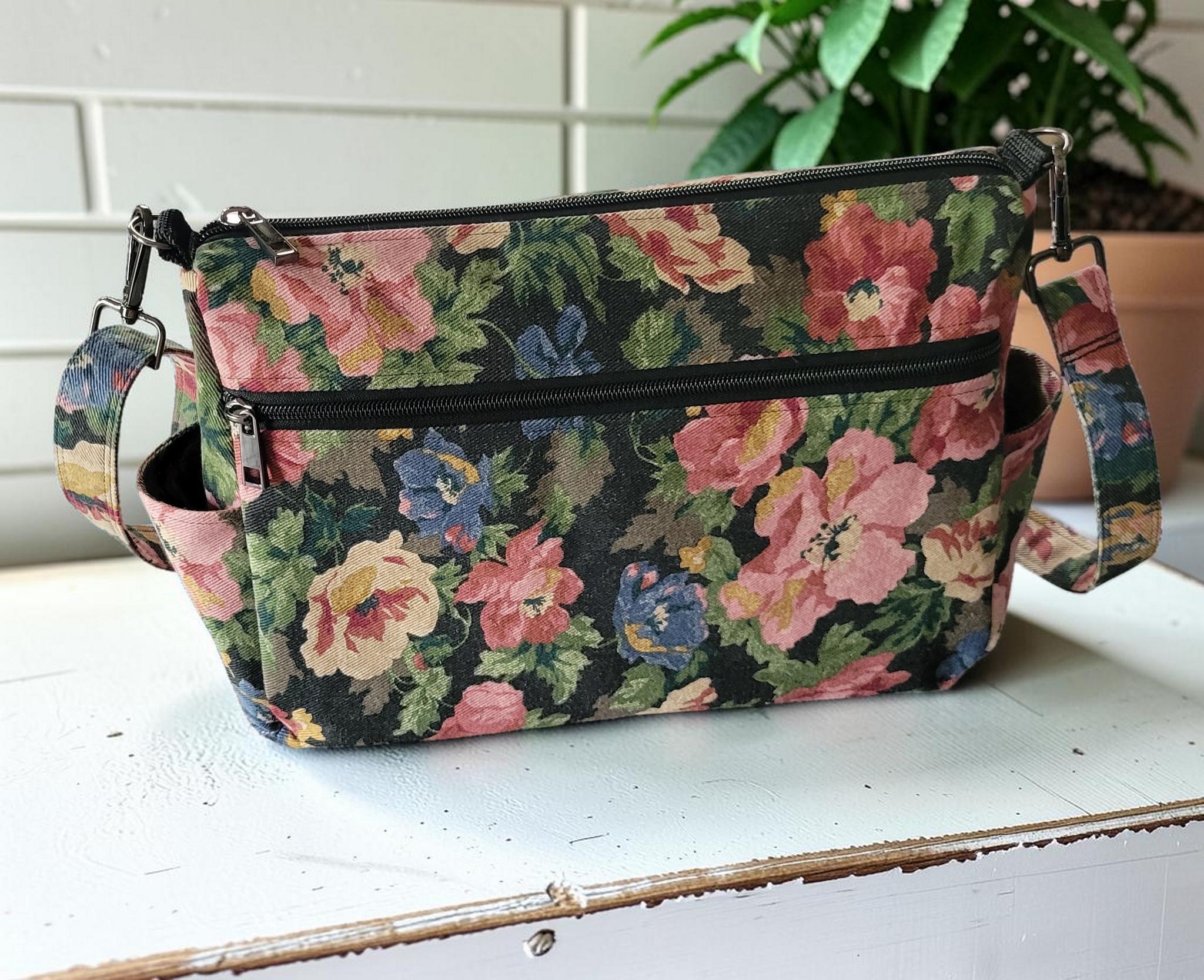 Floral Denim Crossbody Bag, Boho Shoulder Purse, Slouchy, Vintage Inspired, view 17