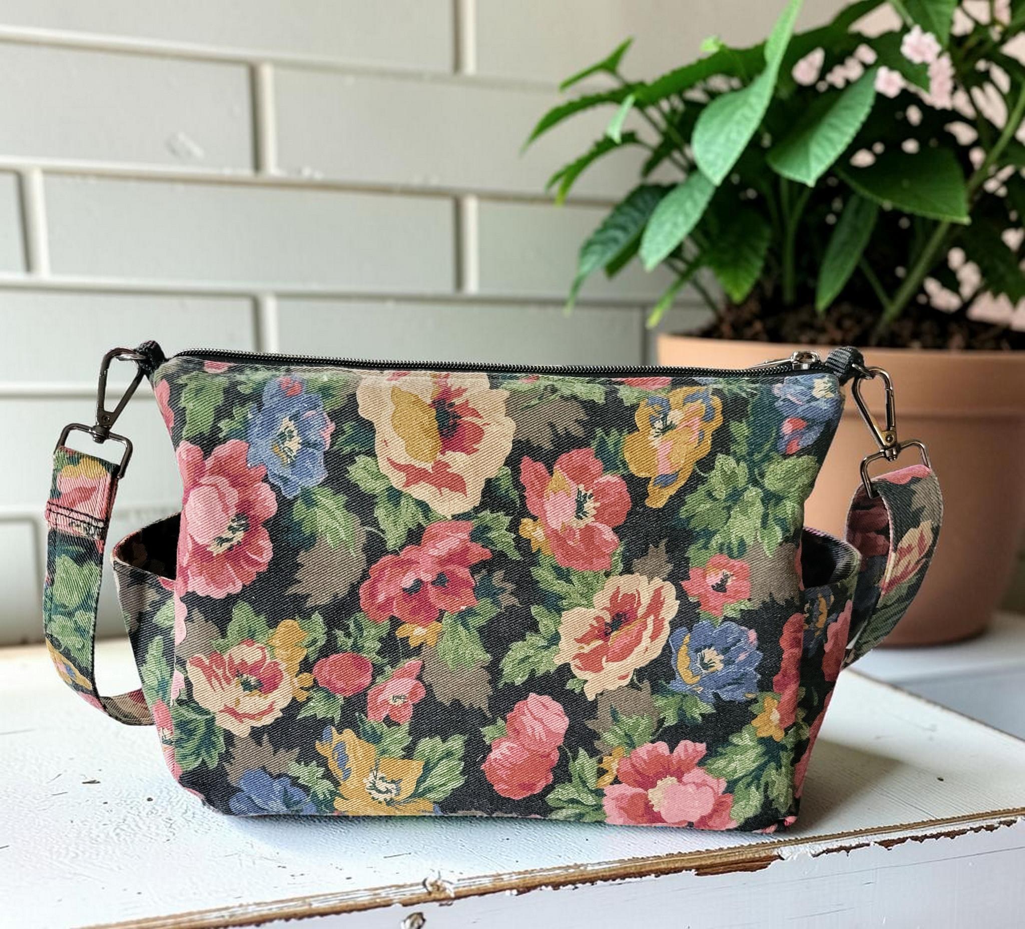 Floral Denim Crossbody Bag, Boho Shoulder Purse, Slouchy, Vintage Inspired, view 2
