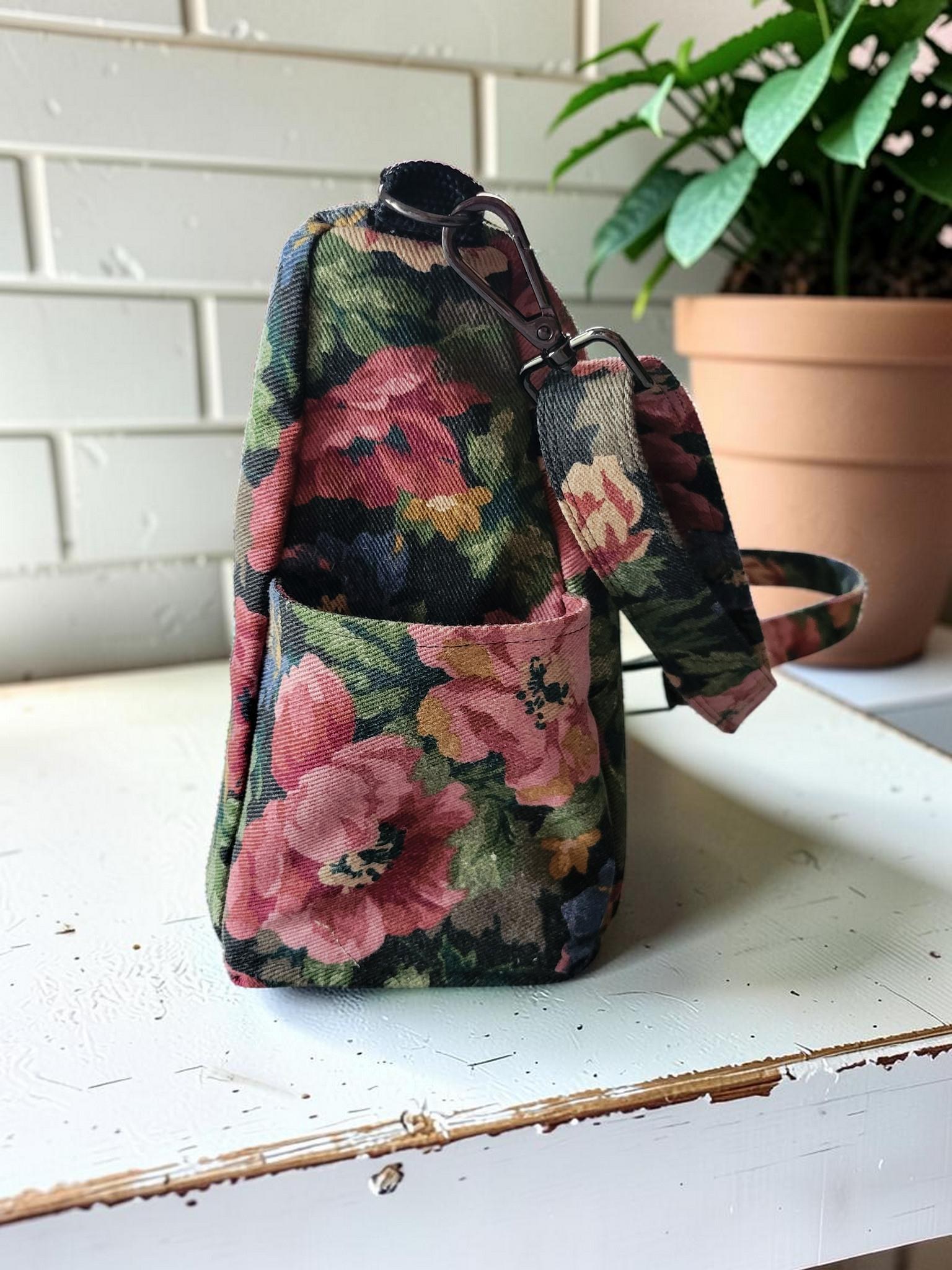 Floral Denim Crossbody Bag, Boho Shoulder Purse, Slouchy, Vintage Inspired, view 4