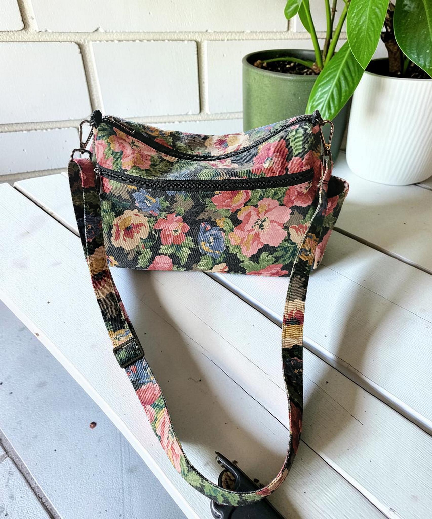 Floral Denim Crossbody Bag, Boho Shoulder Purse, Slouchy, Vintage Inspired, view 5