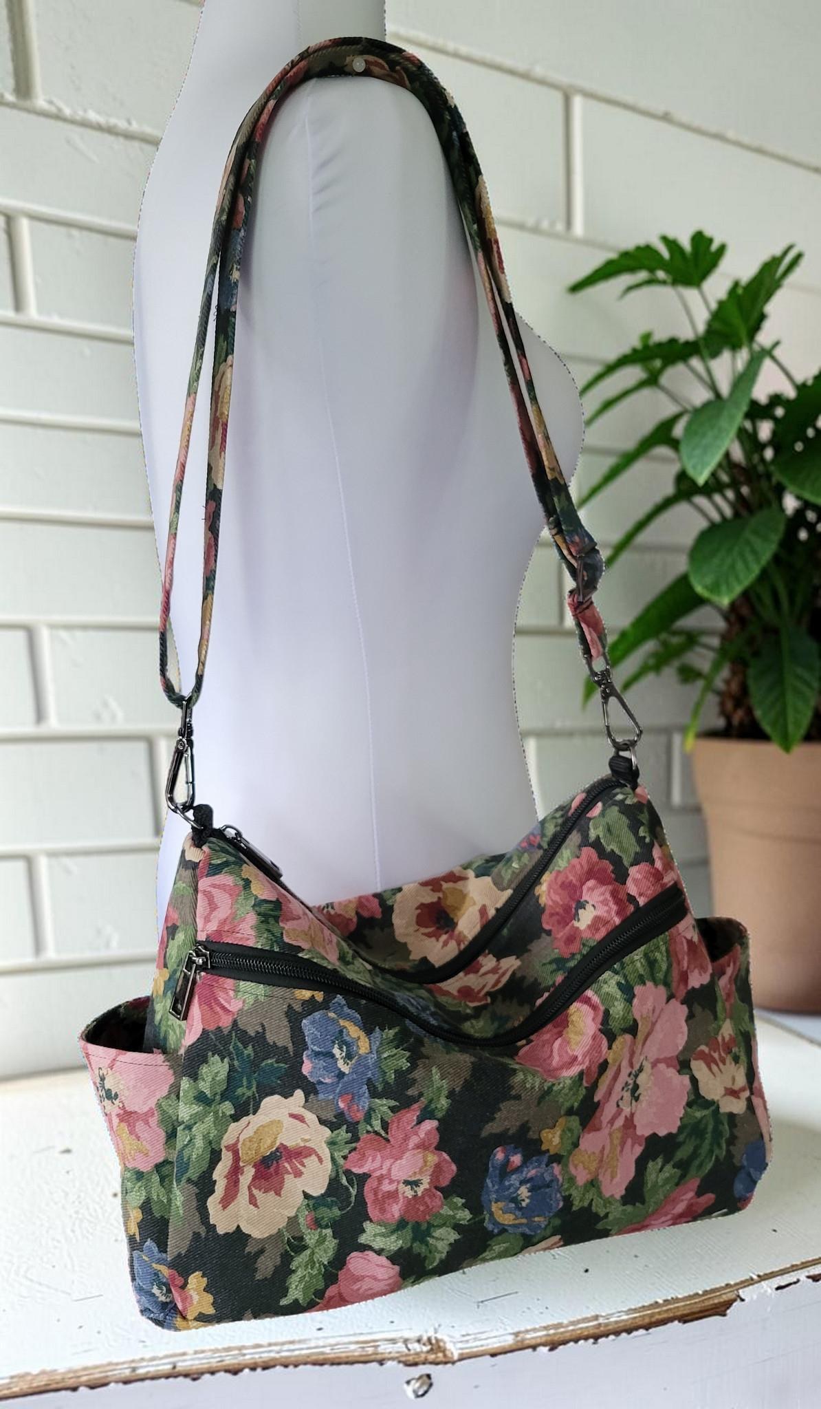 Floral Denim Crossbody Bag, Boho Shoulder Purse, Slouchy, Vintage Inspired, view 6