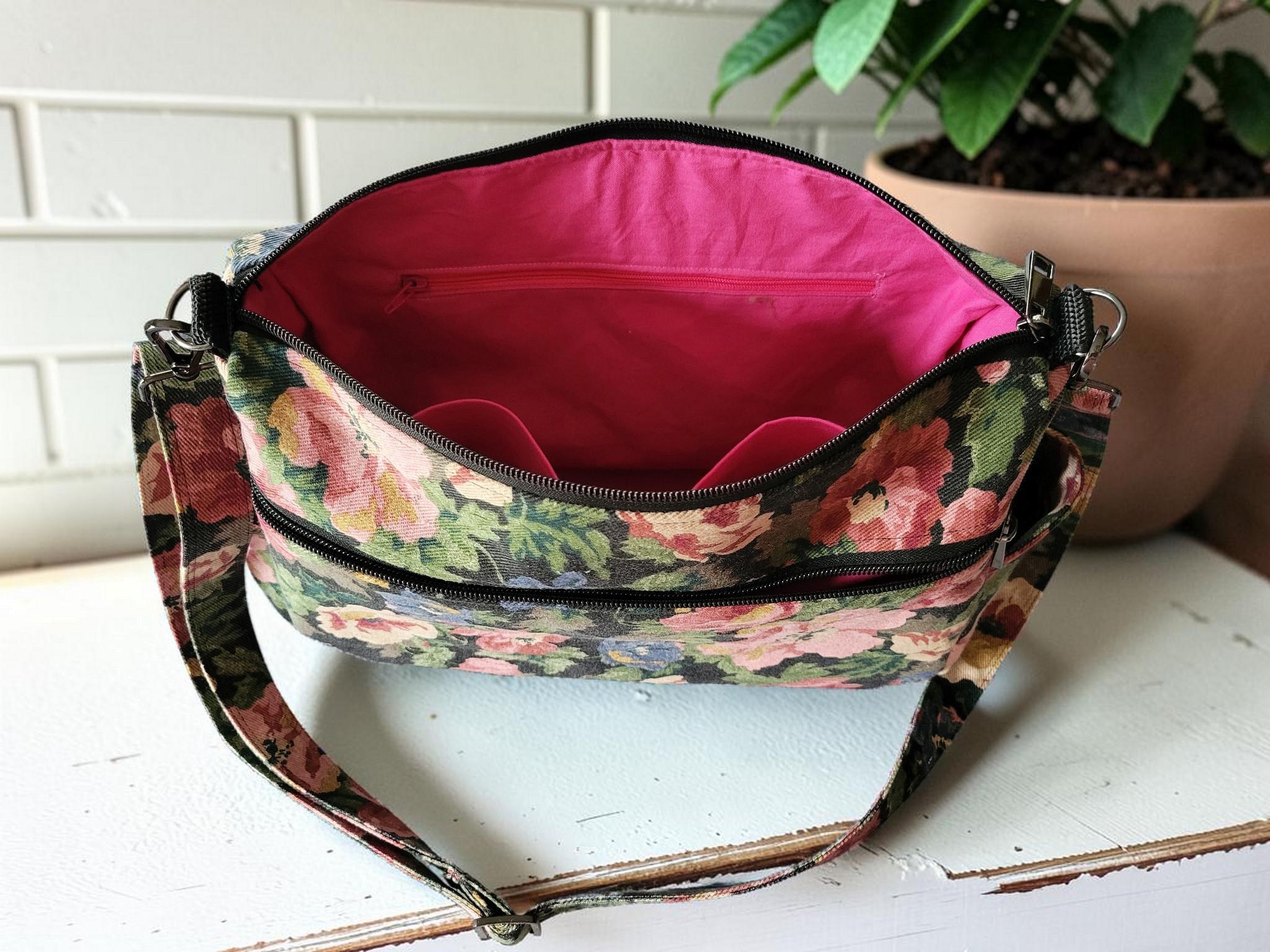 Floral Denim Crossbody Bag, Boho Shoulder Purse, Slouchy, Vintage Inspired, view 8