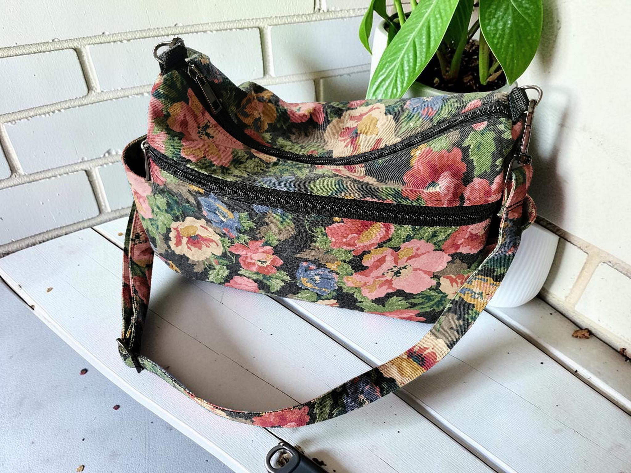 Floral Denim Crossbody Bag, Boho Shoulder Purse, Slouchy, Vintage Inspired, view 9