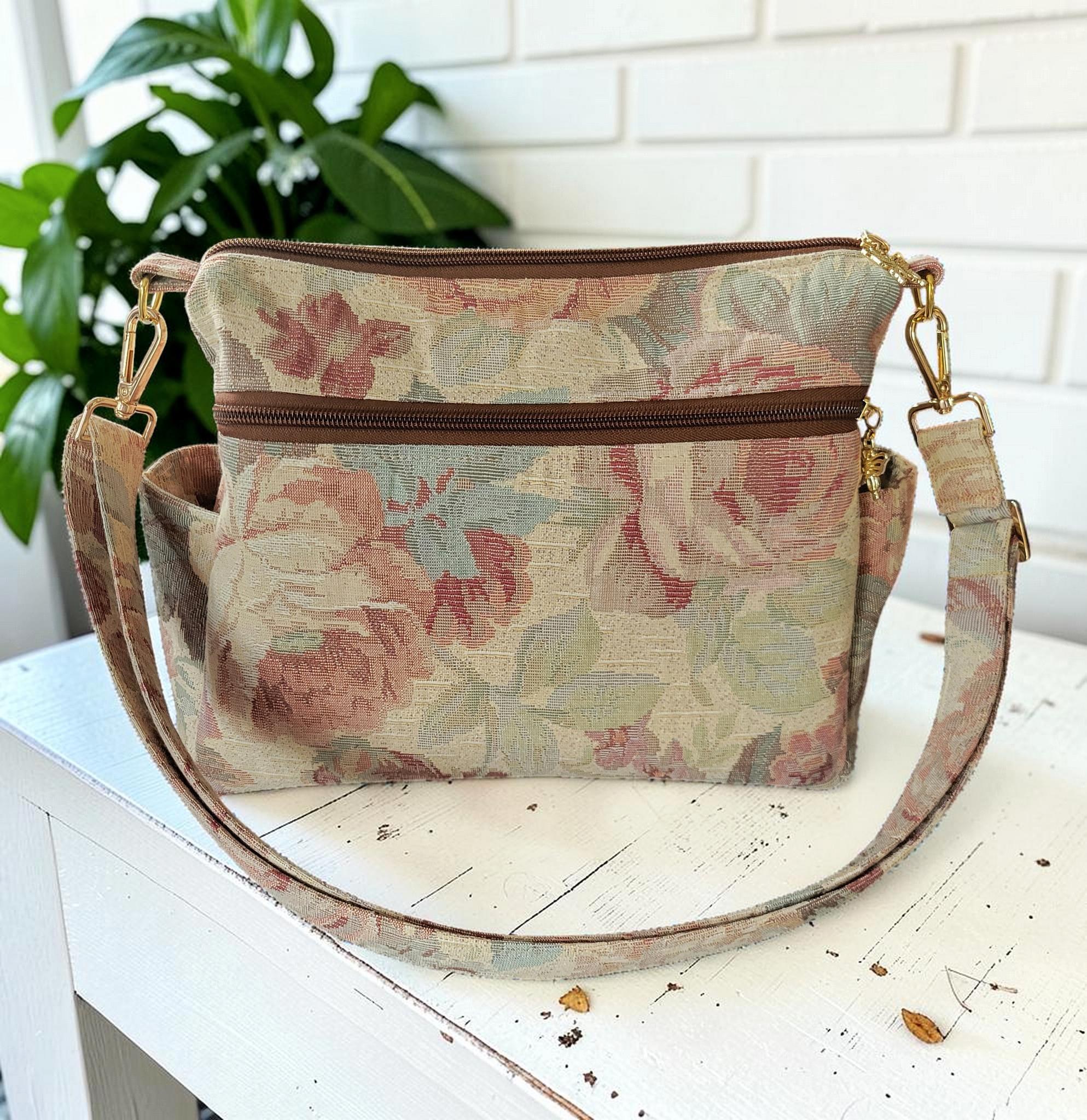 Vintage Floral Tapestry Crossbody Bag, Boho Cottagecore Shoulder Purse