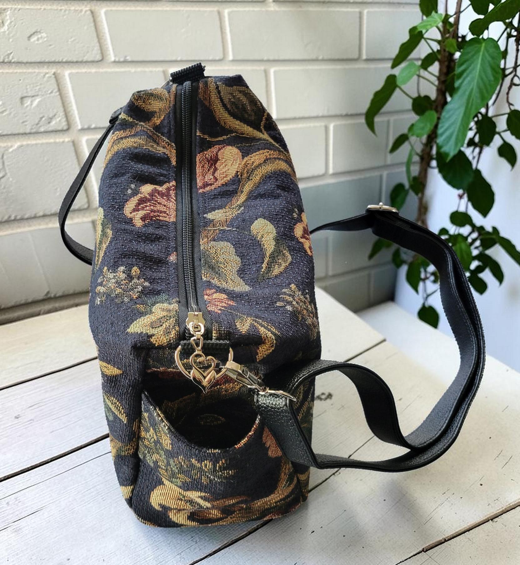 Floral Tapestry Jacquard Crossbody Handbag, Slouchy, Vintage Inspired, view 17