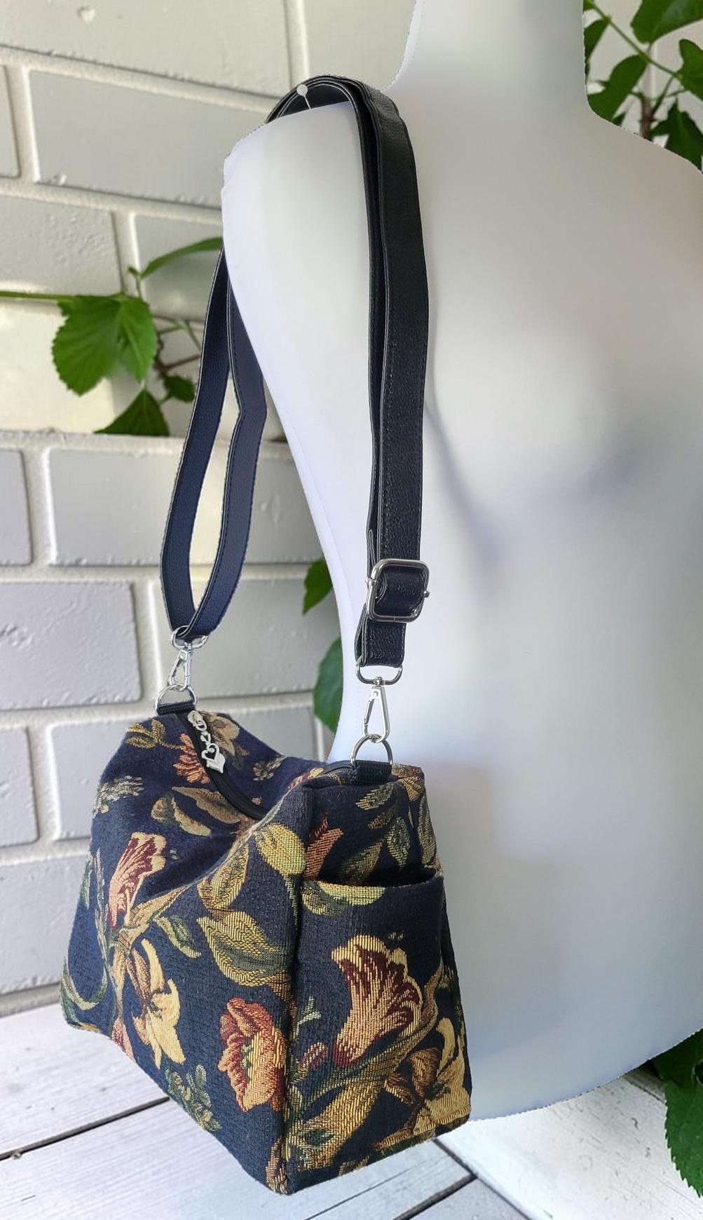 Floral Tapestry Jacquard Crossbody Handbag, Slouchy, Vintage Inspired, view 8