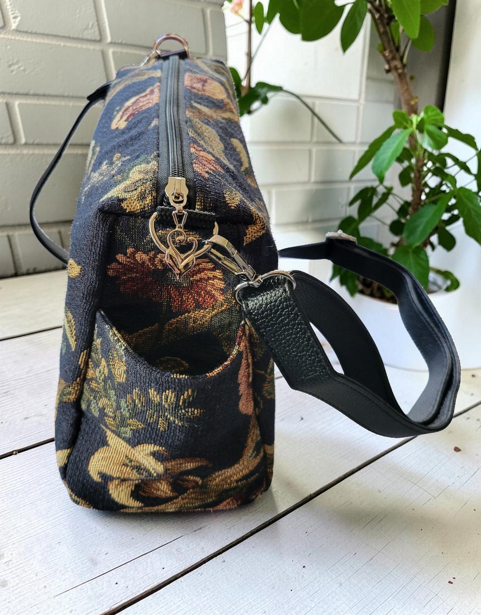 Floral Tapestry Jacquard Crossbody Handbag, Slouchy, Vintage Inspired, view 9