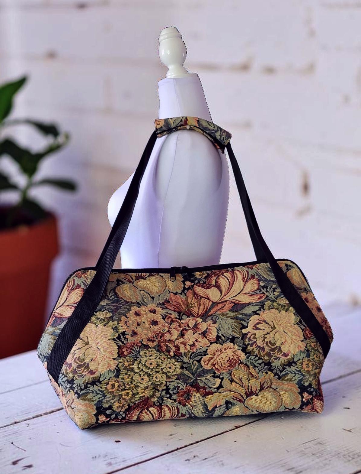 Vintage Floral Jacquard Weekender, Woven Tapestry Travel Tote, Romantic Cottagecore Carryall