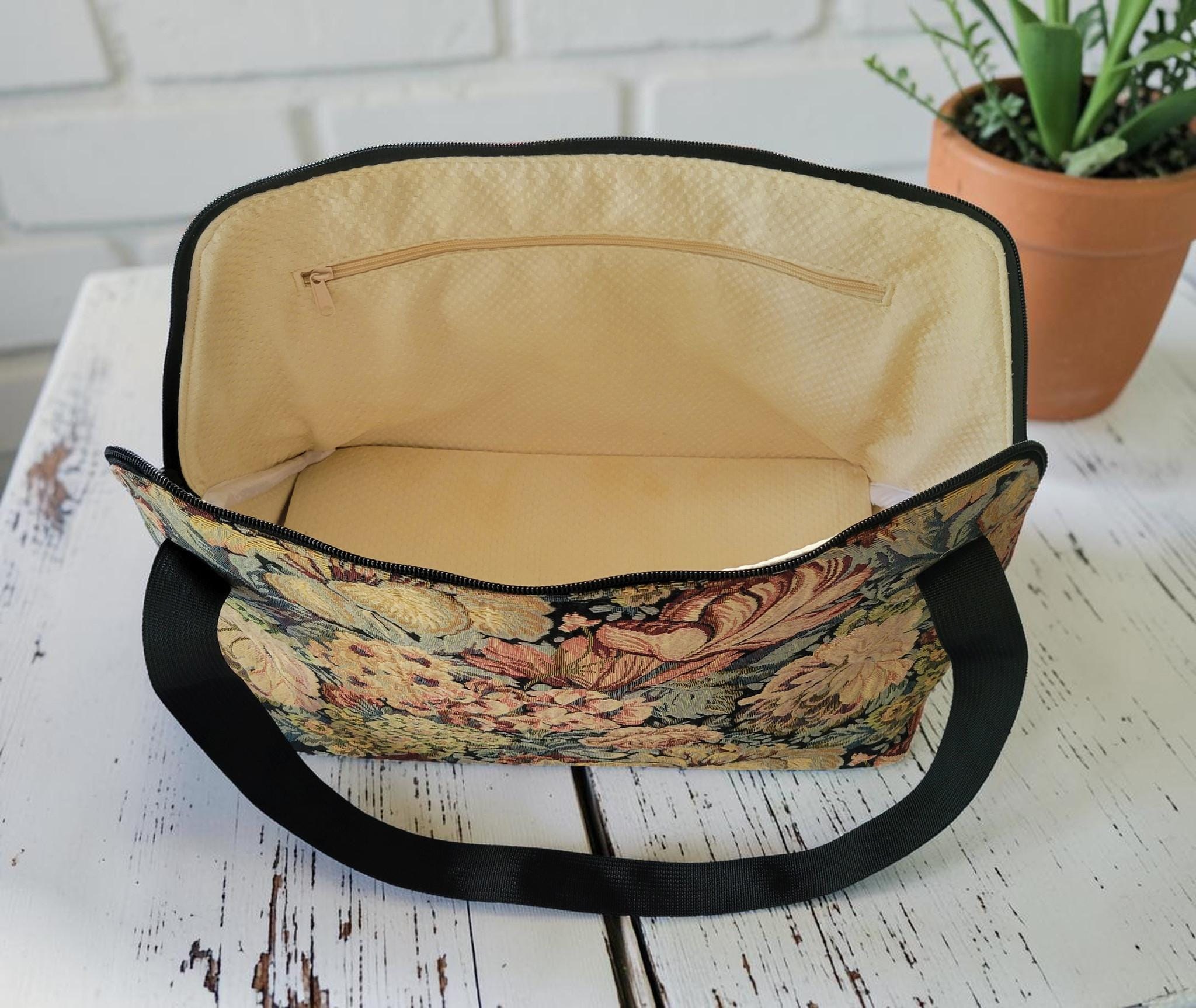Vintage Floral Jacquard Weekender, Woven Tapestry Travel Tote, Romantic Cottagecore Carryall, view 11