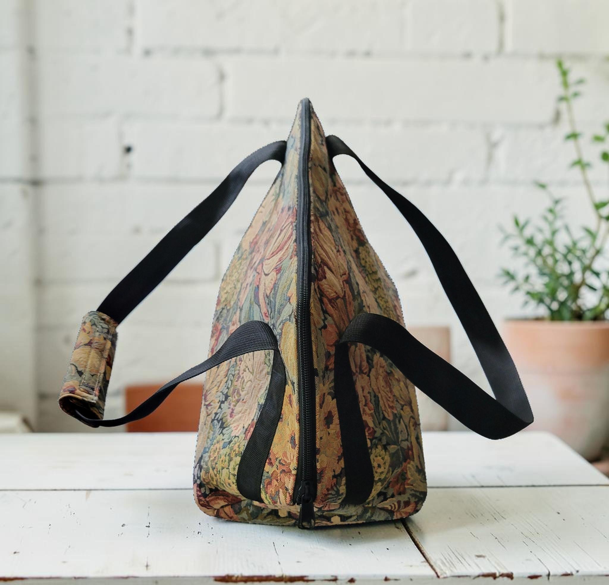 Vintage Floral Jacquard Weekender, Woven Tapestry Travel Tote, Romantic Cottagecore Carryall, view 15