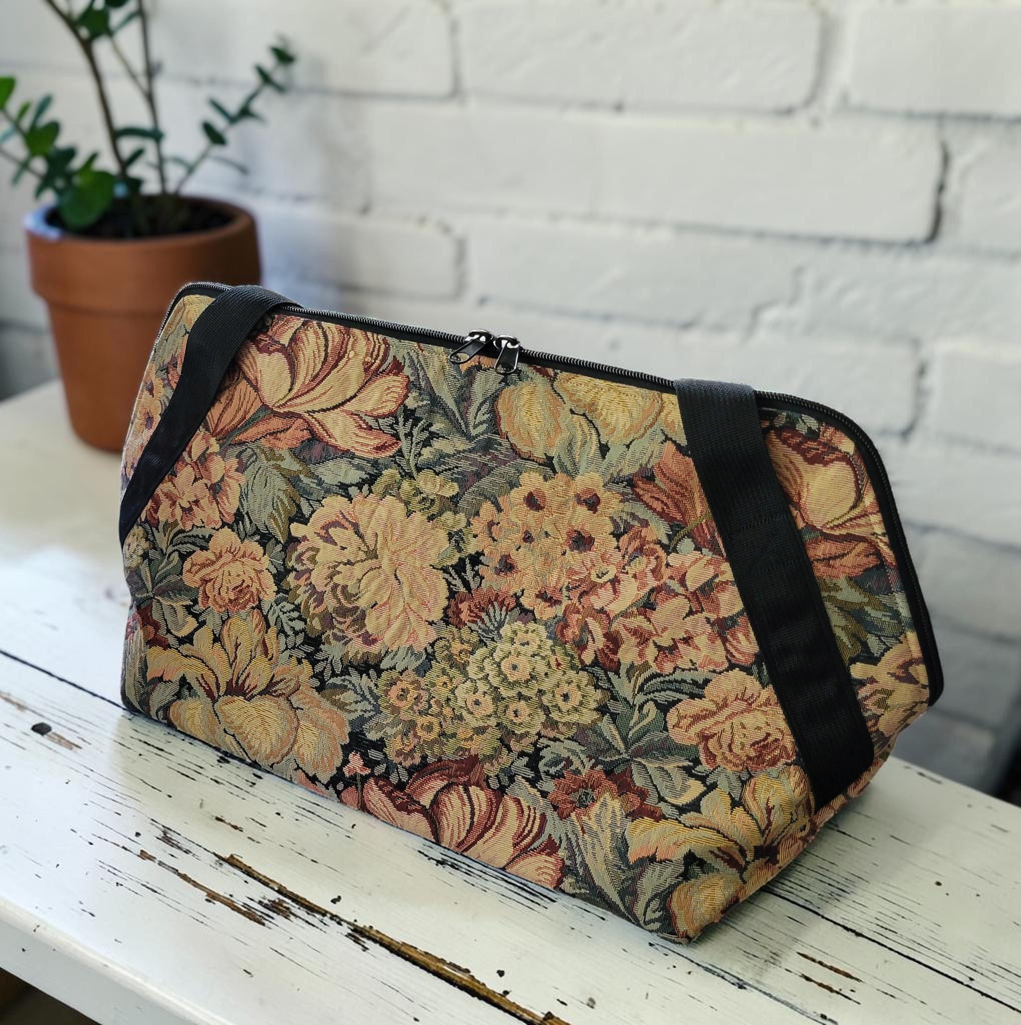 Vintage Floral Jacquard Weekender, Woven Tapestry Travel Tote, Romantic Cottagecore Carryall, view 16