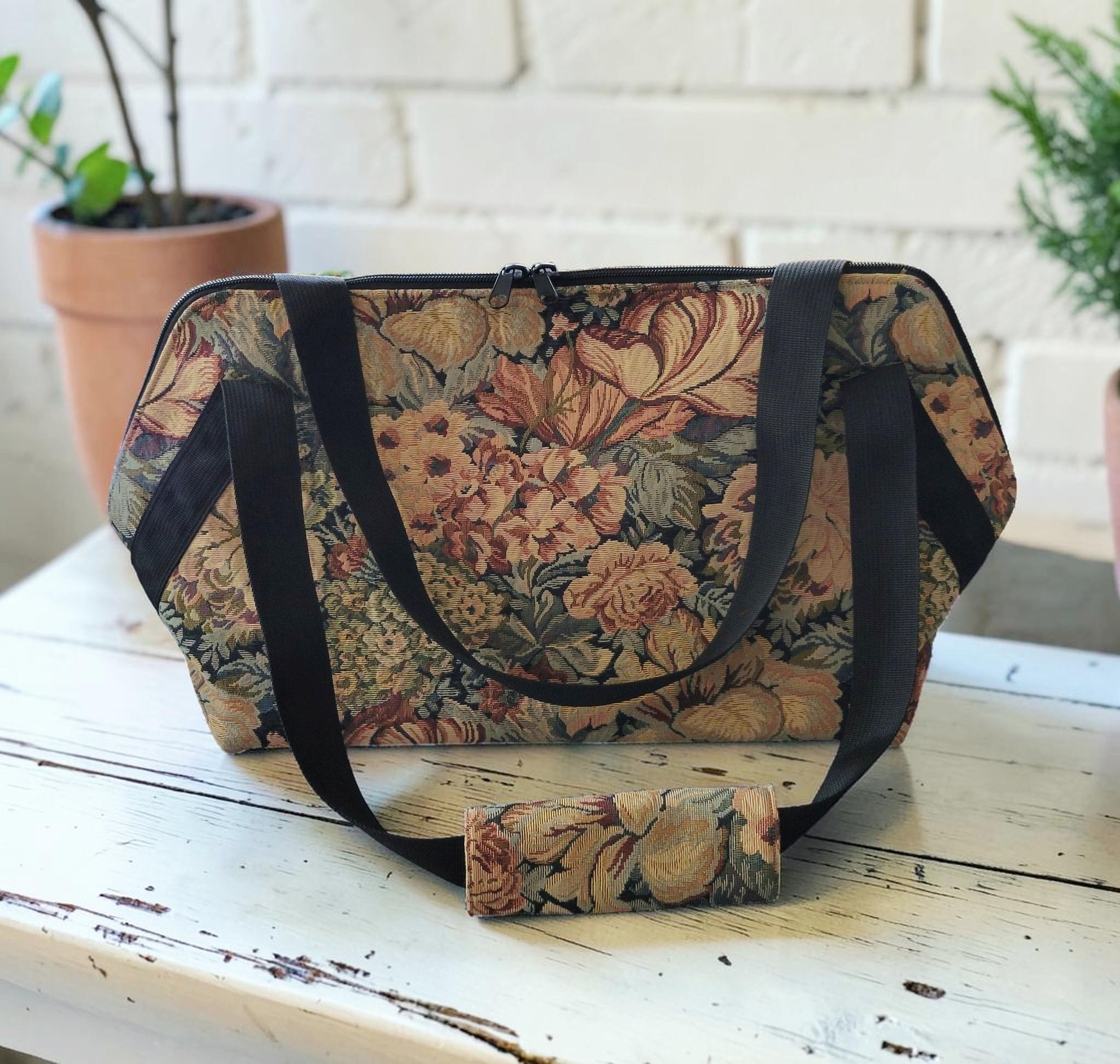 Vintage Floral Jacquard Weekender, Woven Tapestry Travel Tote, Romantic Cottagecore Carryall, view 17