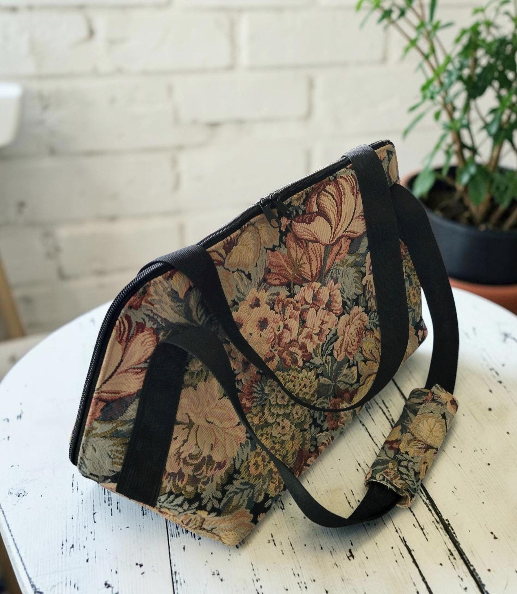 Vintage Floral Jacquard Weekender, Woven Tapestry Travel Tote, Romantic Cottagecore Carryall, view 18