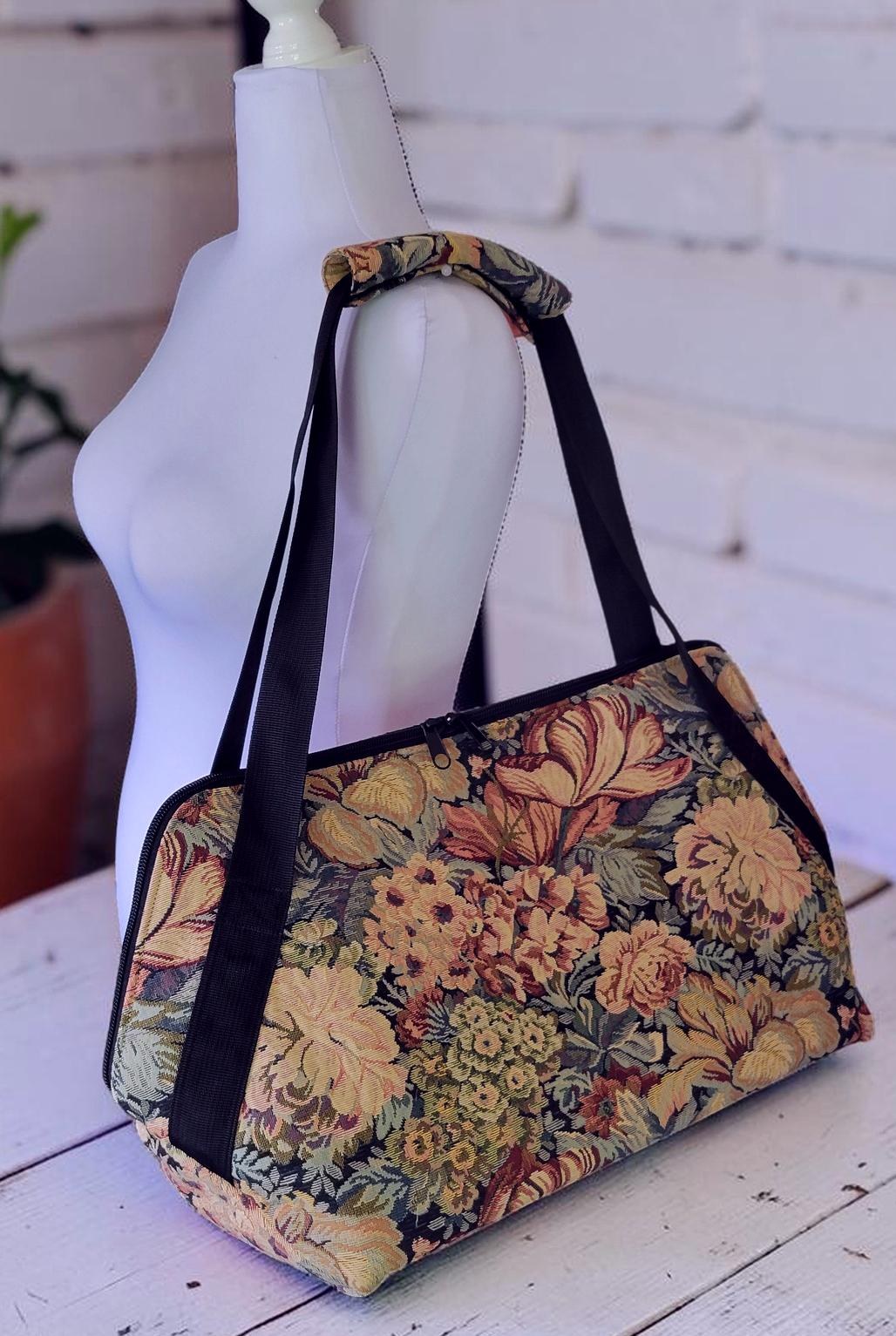 Vintage Floral Jacquard Weekender, Woven Tapestry Travel Tote, Romantic Cottagecore Carryall, view 19