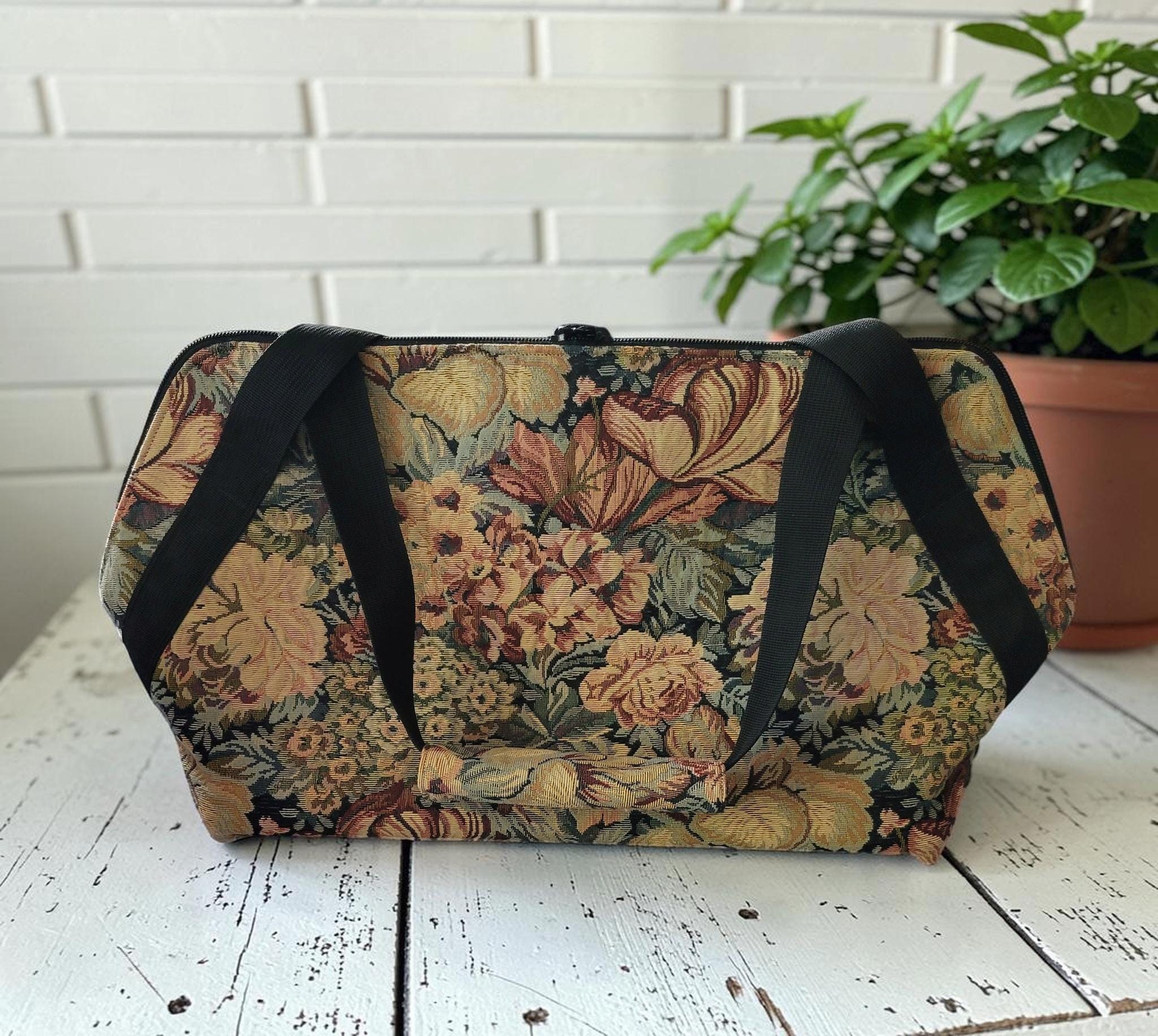 Vintage Floral Jacquard Weekender, Woven Tapestry Travel Tote, Romantic Cottagecore Carryall, view 3
