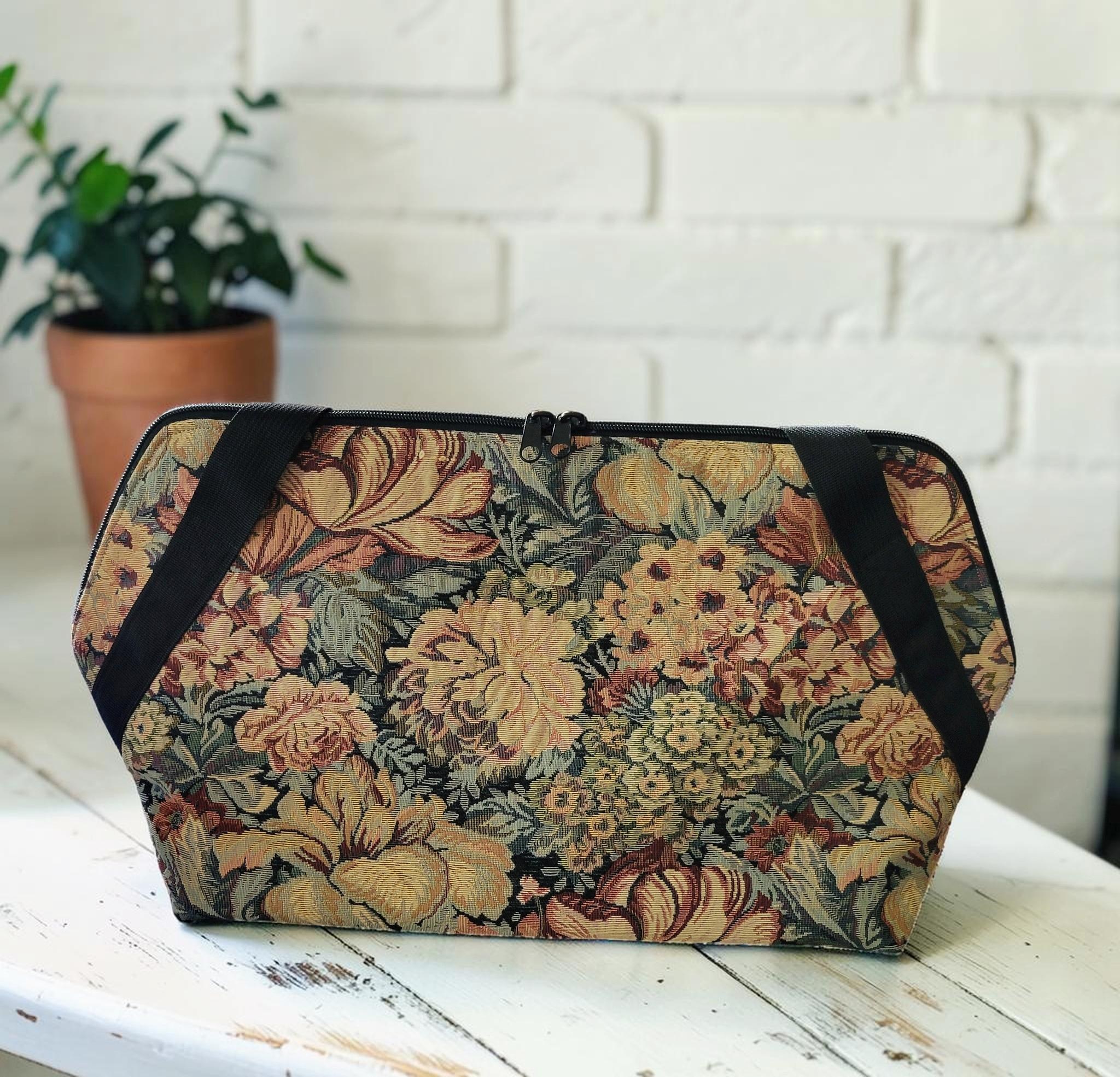 Vintage Floral Jacquard Weekender, Woven Tapestry Travel Tote, Romantic Cottagecore Carryall, view 4