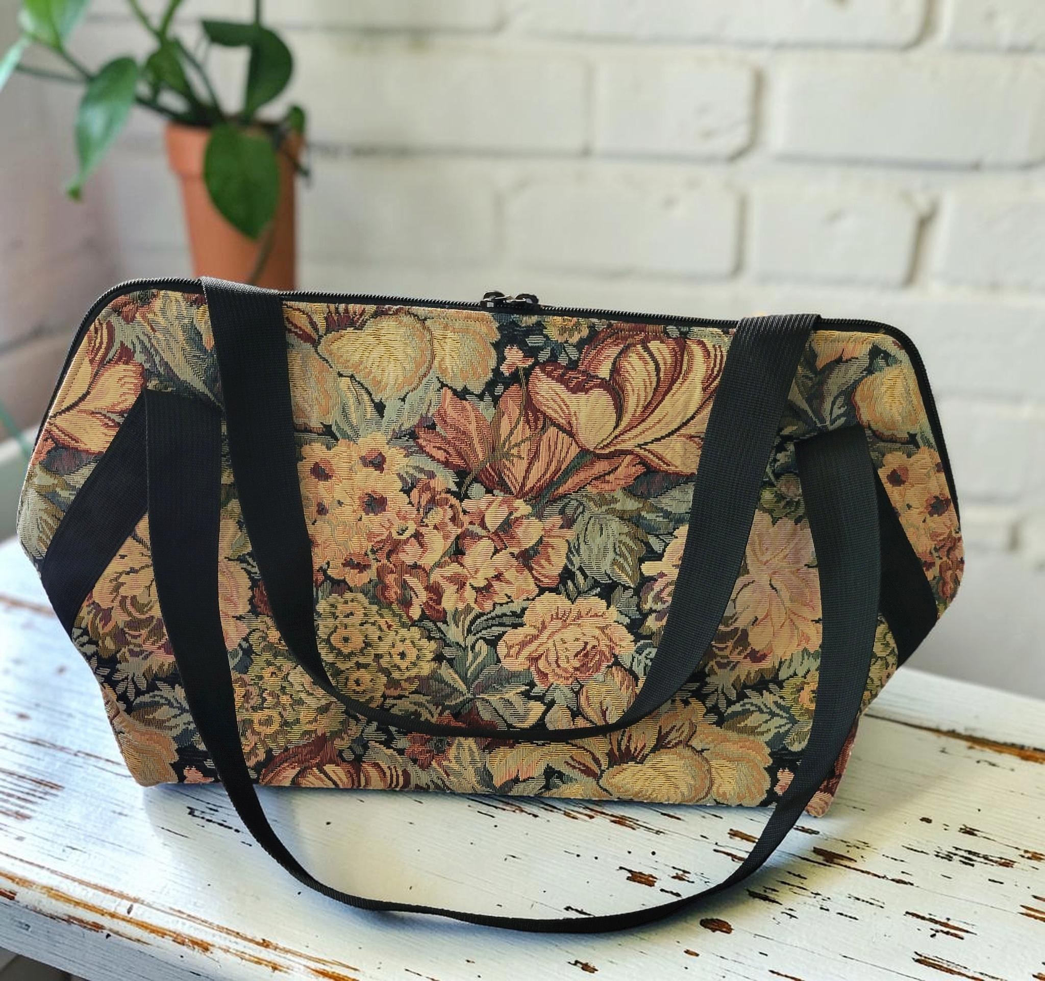 Vintage Floral Jacquard Weekender, Woven Tapestry Travel Tote, Romantic Cottagecore Carryall, view 5