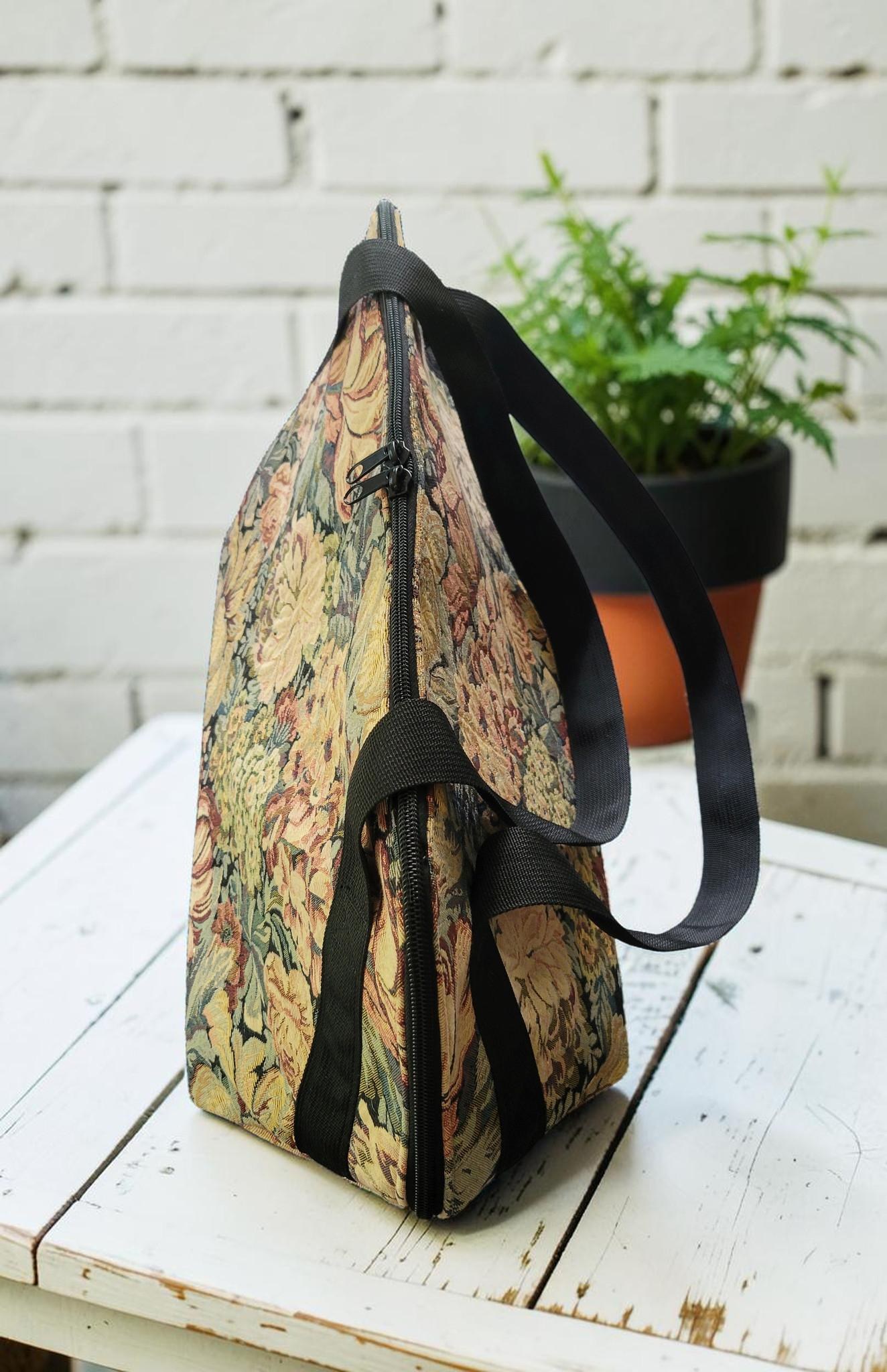 Vintage Floral Jacquard Weekender, Woven Tapestry Travel Tote, Romantic Cottagecore Carryall, view 7