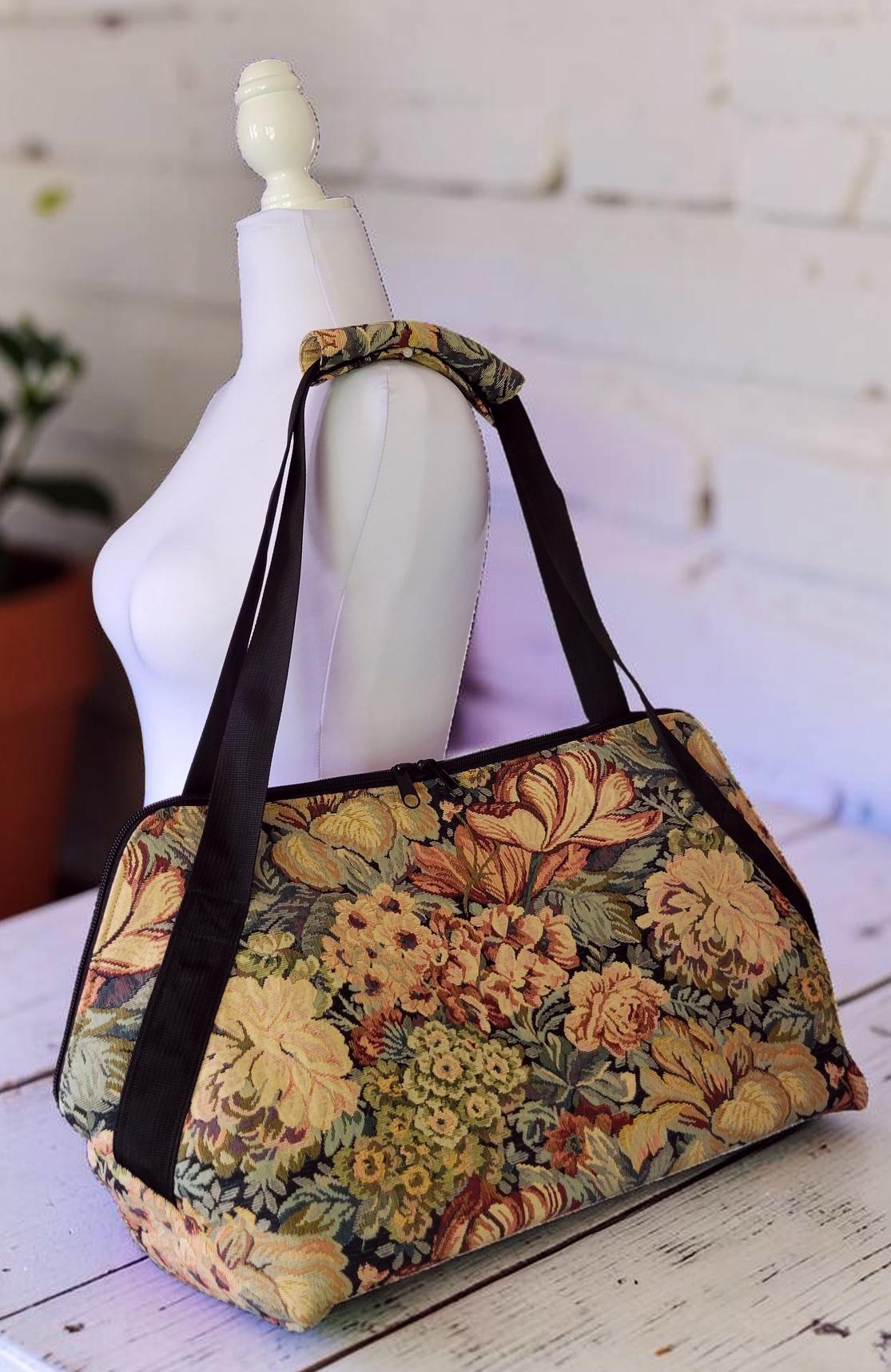 Vintage Floral Jacquard Weekender, Woven Tapestry Travel Tote, Romantic Cottagecore Carryall, view 8
