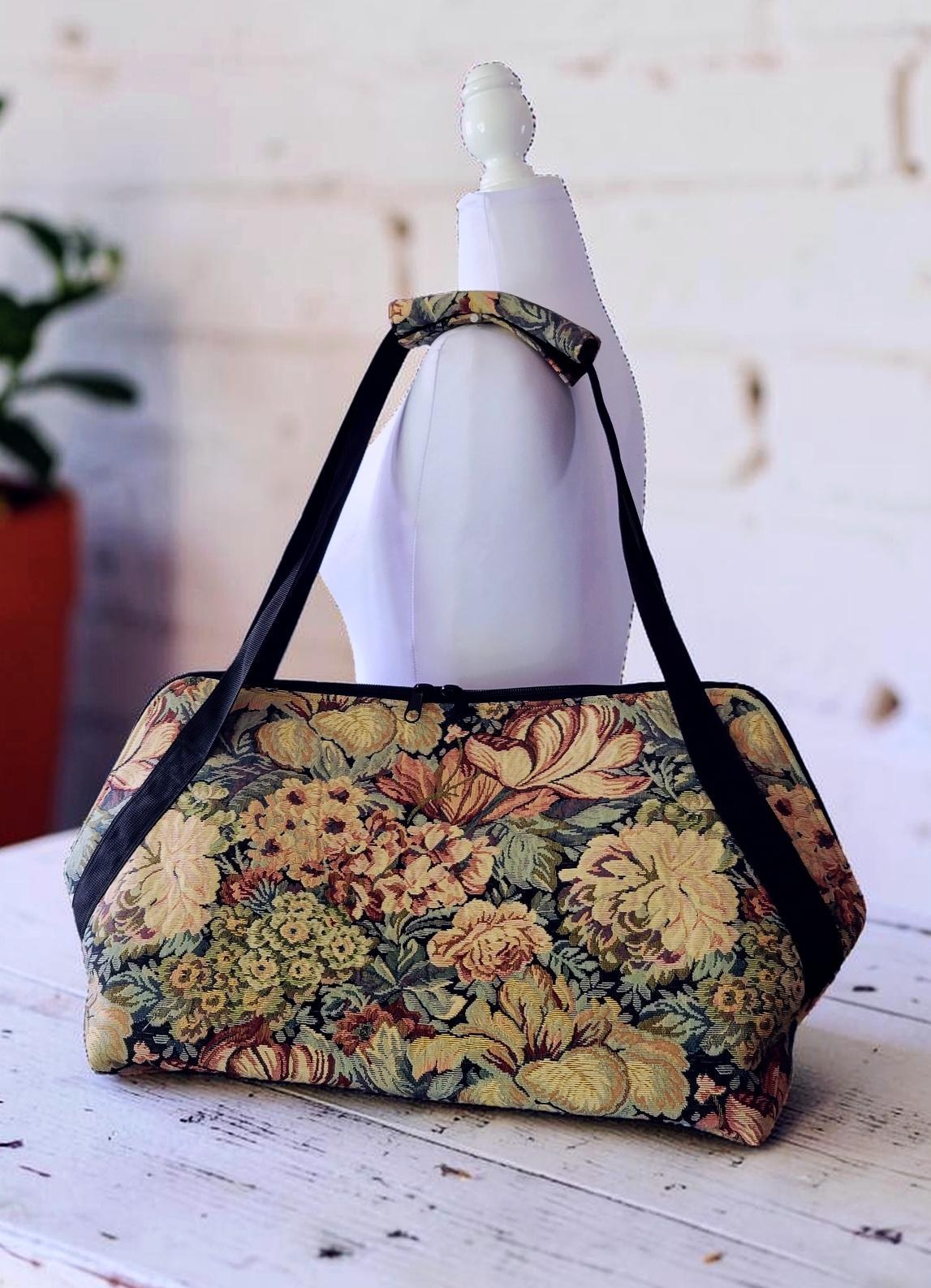 Vintage Floral Jacquard Weekender, Woven Tapestry Travel Tote, Romantic Cottagecore Carryall, view 9
